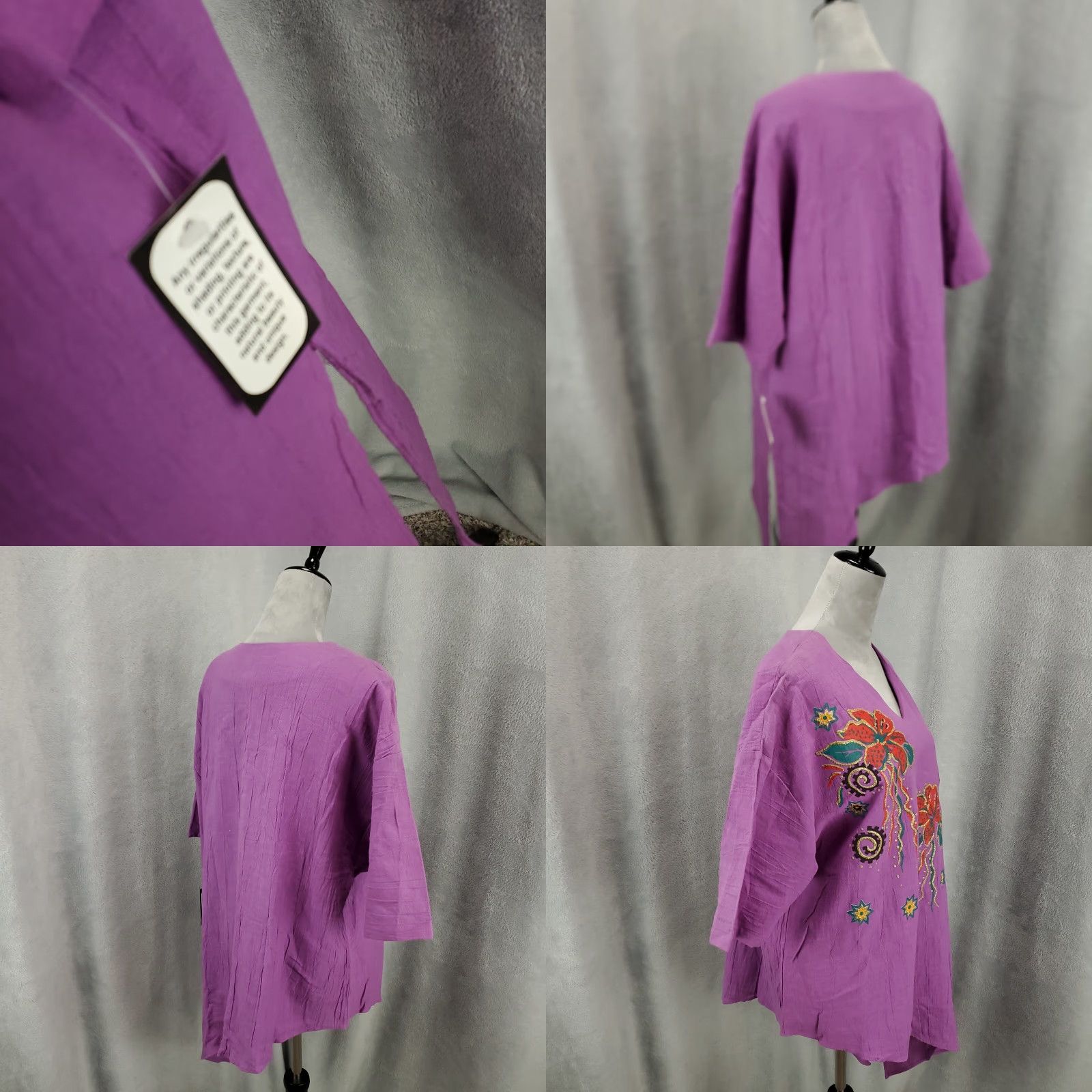 Haband VINTAGE Haband Shirt Womens M Purple 80s 90s Bohemian Retro Tunic Lace Glitter Short Sleeve V-Neck Pullover Cotton Size M / US 6-8 / IT 42-44 - 8 Thumbnail
