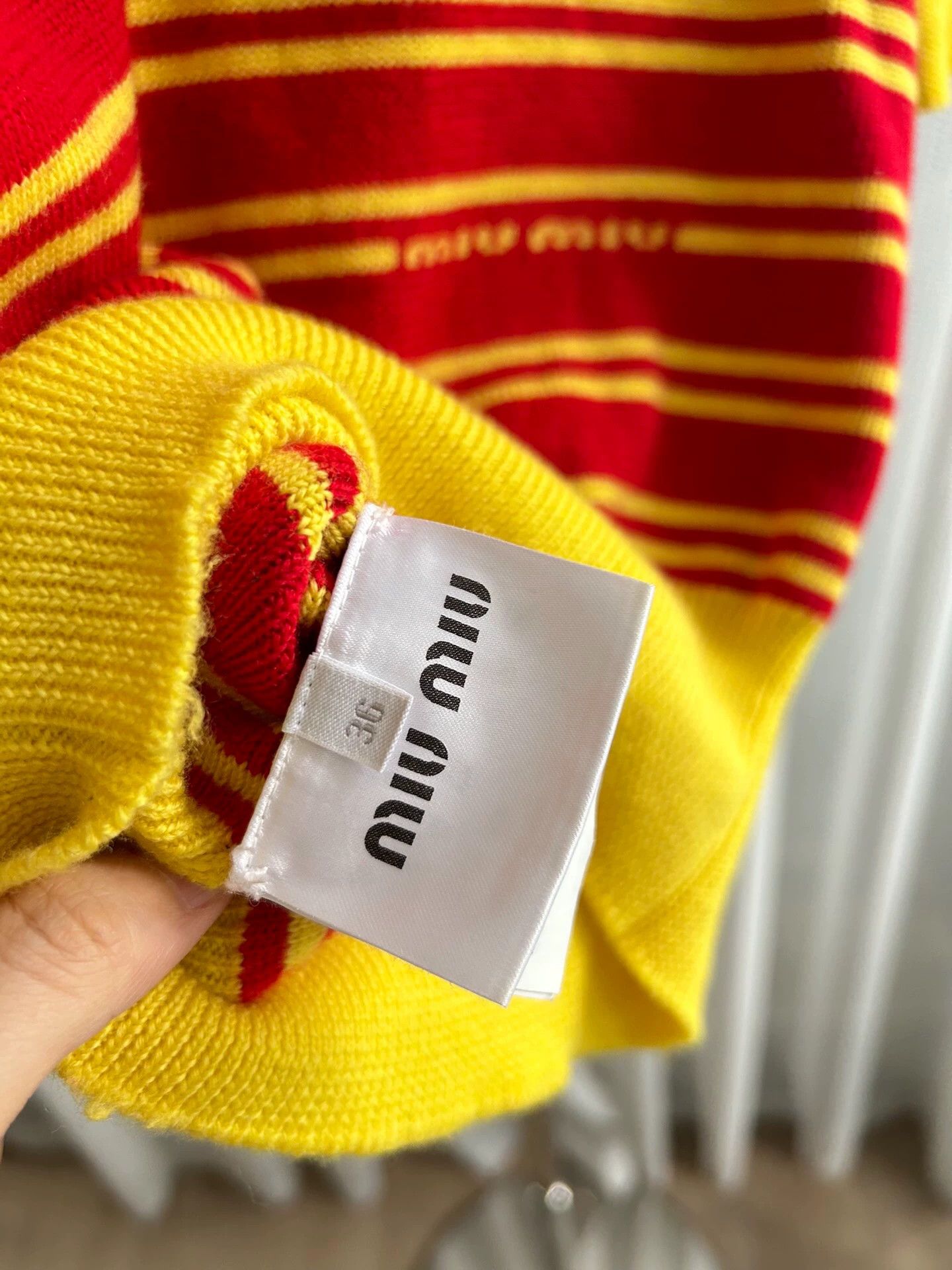 Miu Miu MIU MIU Red-Yellow Colorblocked Striped Knit Short Sleeve 36 Size XS / US 0-2 / IT 36-38 - 4 Thumbnail