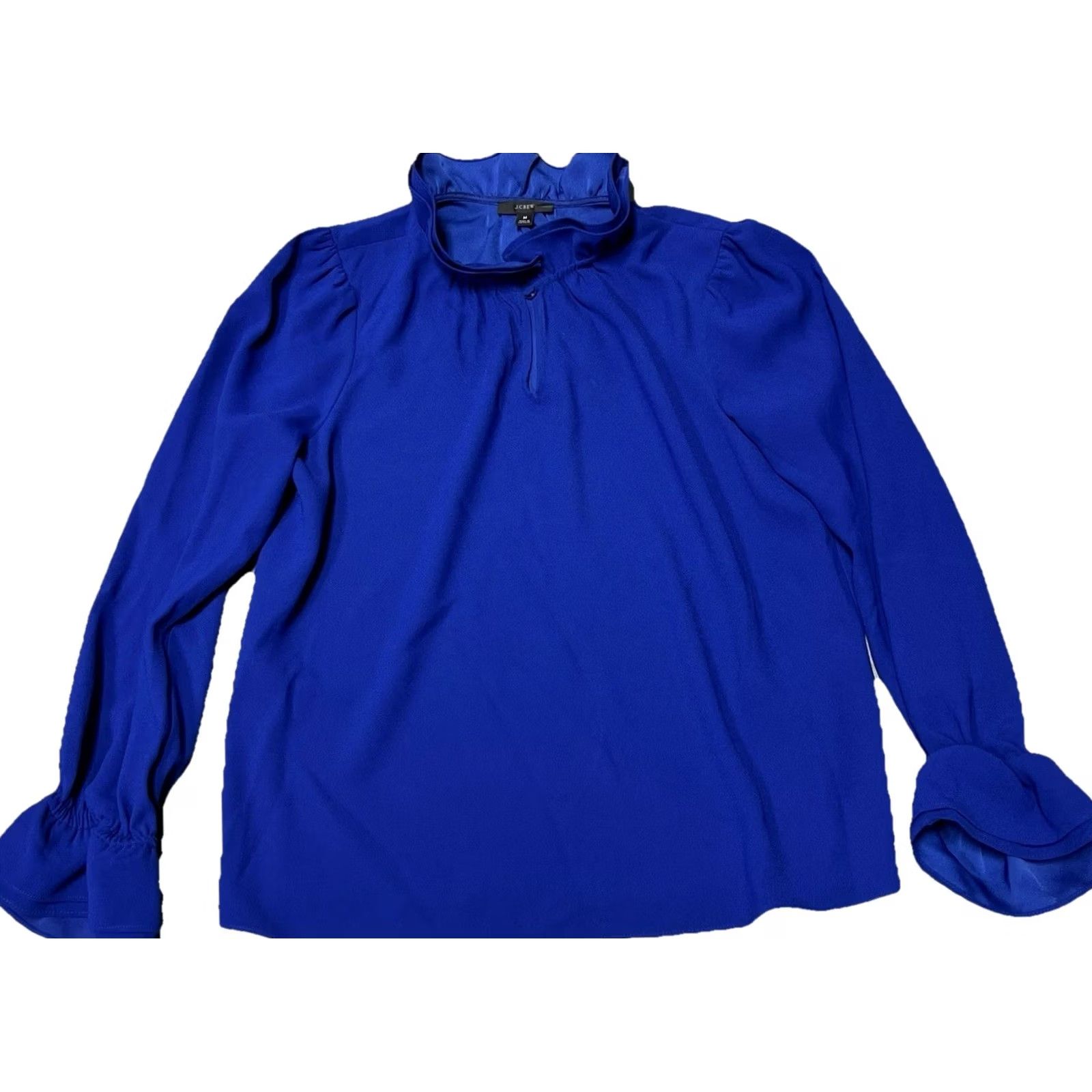 J.Crew J.CREW Blouse Women's Crew Neck Long Puff Sleeve Ruffle Blue Modern Business Party/Cocktail Holiday Med Reg Women Size M / US 6-8 / IT 42-44 - 2 Thumbnail
