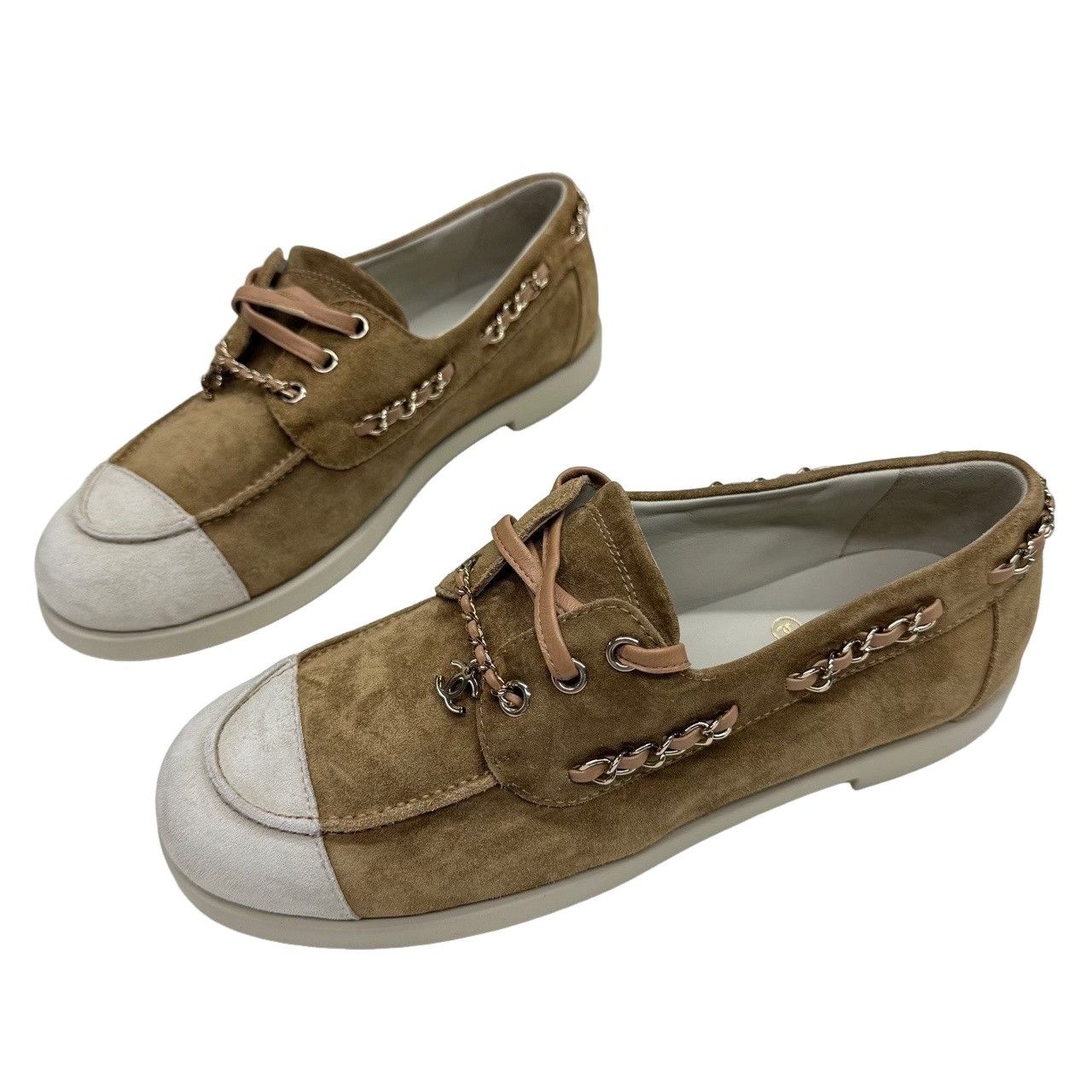 Chanel Chanel Suede Chain Lace-Up Flats Size 38 Size US 8 / IT 38 - 1 Thumbnail