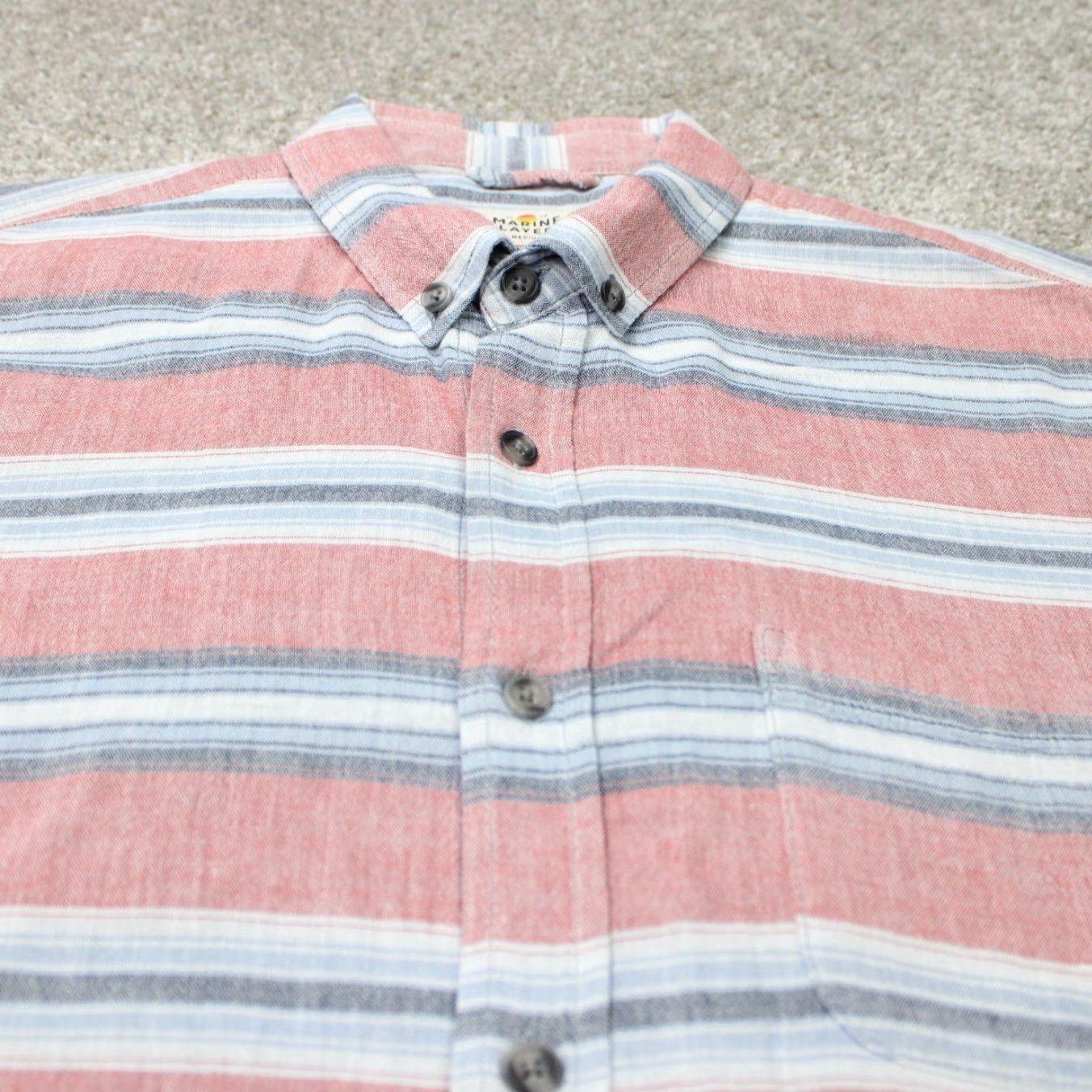 Marine Layer Marine Layer Shirt Mens M Red/Blue Striped 100% Cotton S/S Button-Down Size US M / EU 48-50 / 2 - 4 Thumbnail