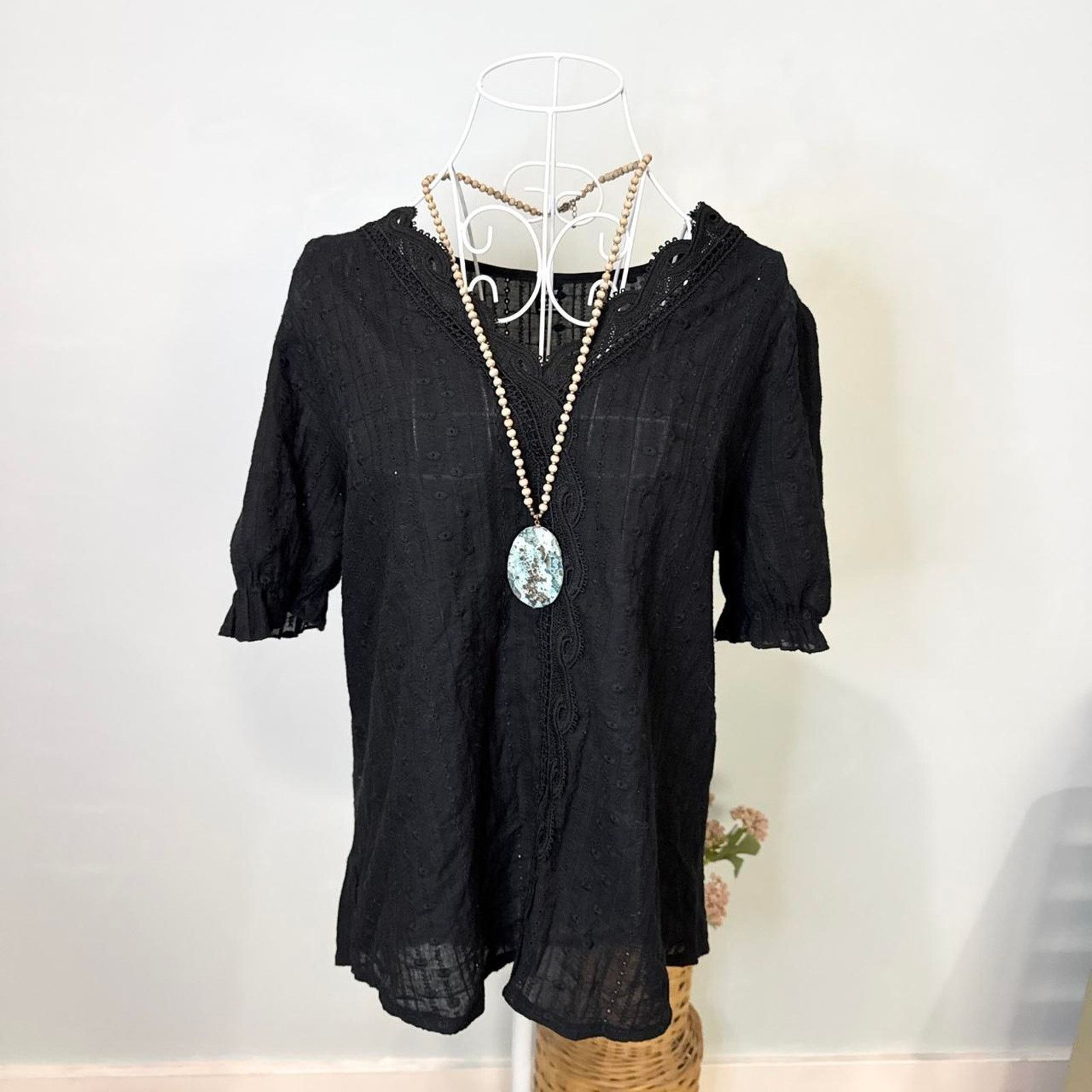 Other Stunning vintage y2k black eyelet lace babydoll blouse top Size L / US 10 / IT 46 - 1 Thumbnail