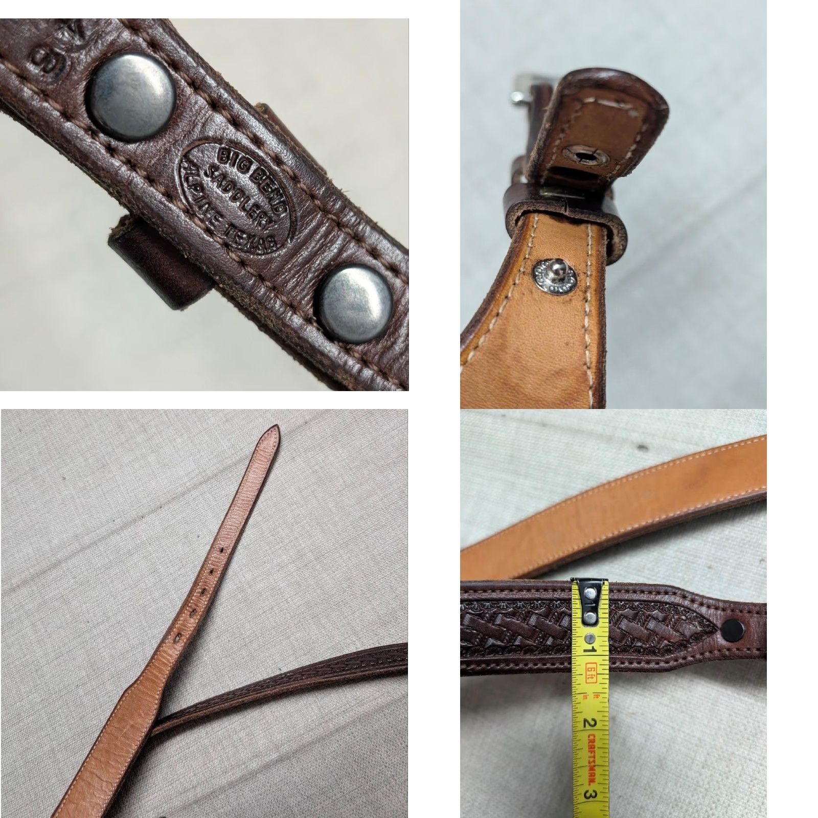 Vintage VINTAGE Big Bend Saddlery Western Belt Men 48 Brown Tooled Ranger Buckle Leather Cowhide Belt Width 1-1/4” XS? Size ONE SIZE - 8 Thumbnail