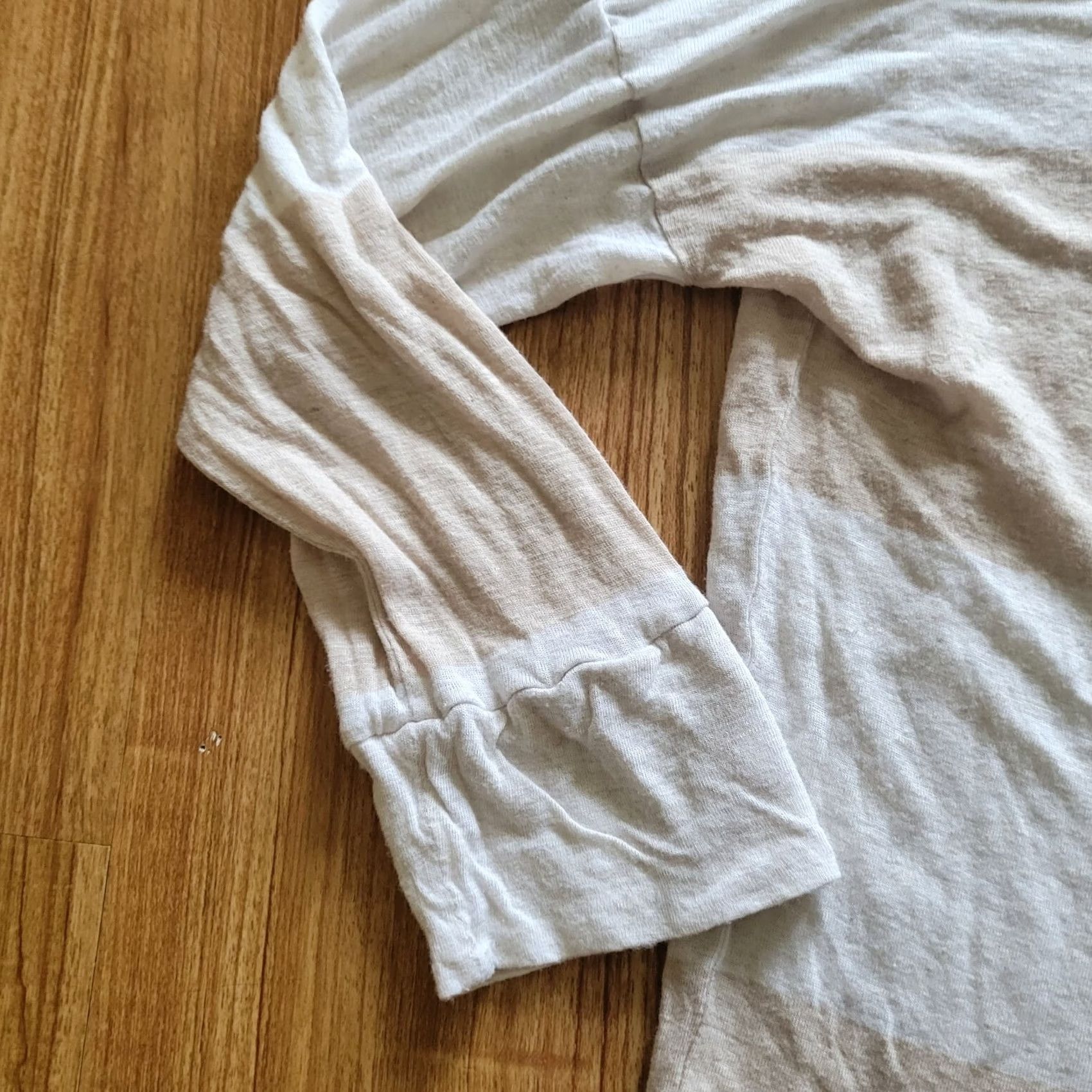 Ann Taylor LOFT Shirt Womens M Beige White Striped Linen Blend 3/4 Sleeve Top Regular Fit Womens Size M / US 6-8 / IT 42-44 - 3 Thumbnail