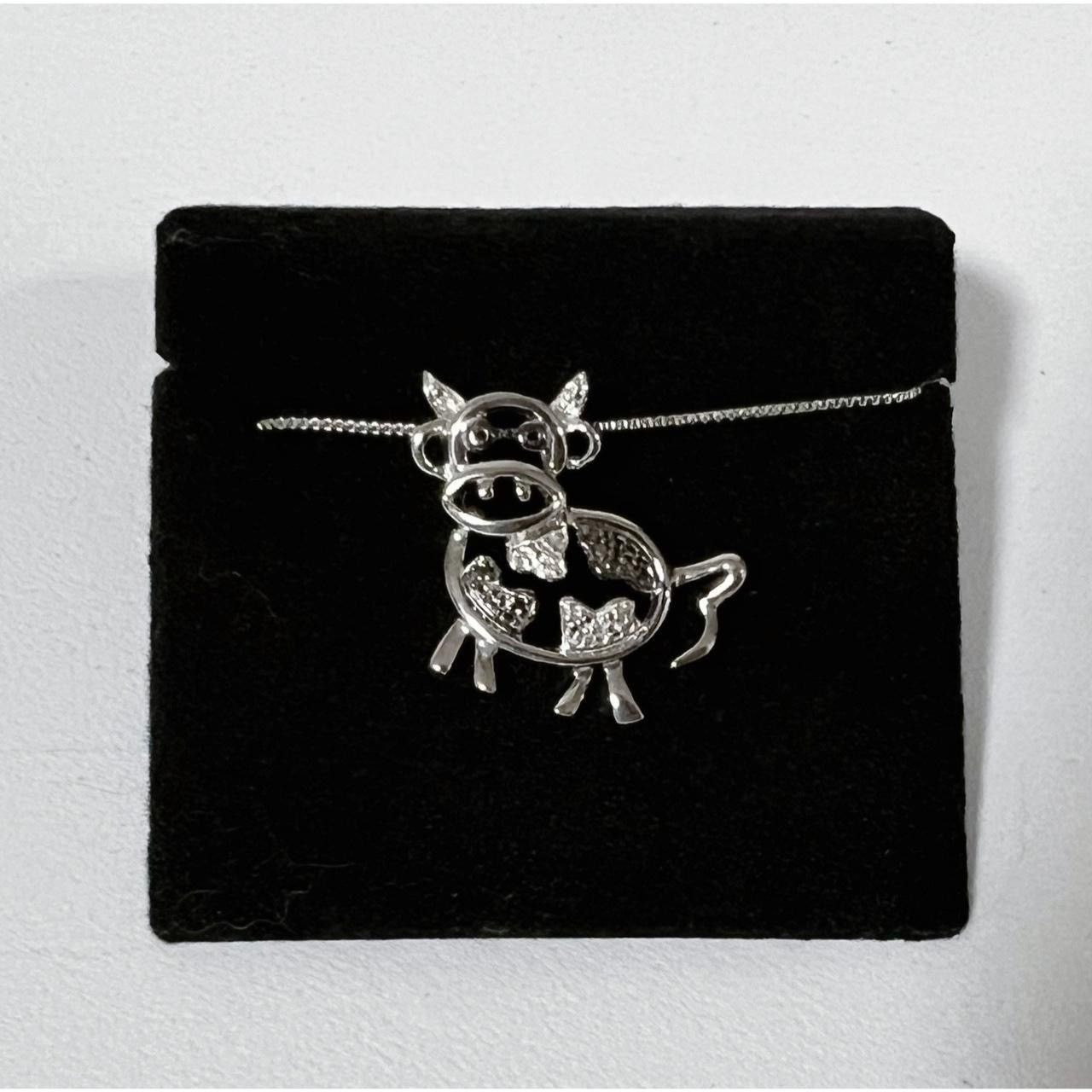 Designer × Jewelry × Vintage Kay Jewelers Sterling Silver Diamond Cow Necklace Jewelry 🐄 Size ONE SIZE - 2 Thumbnail