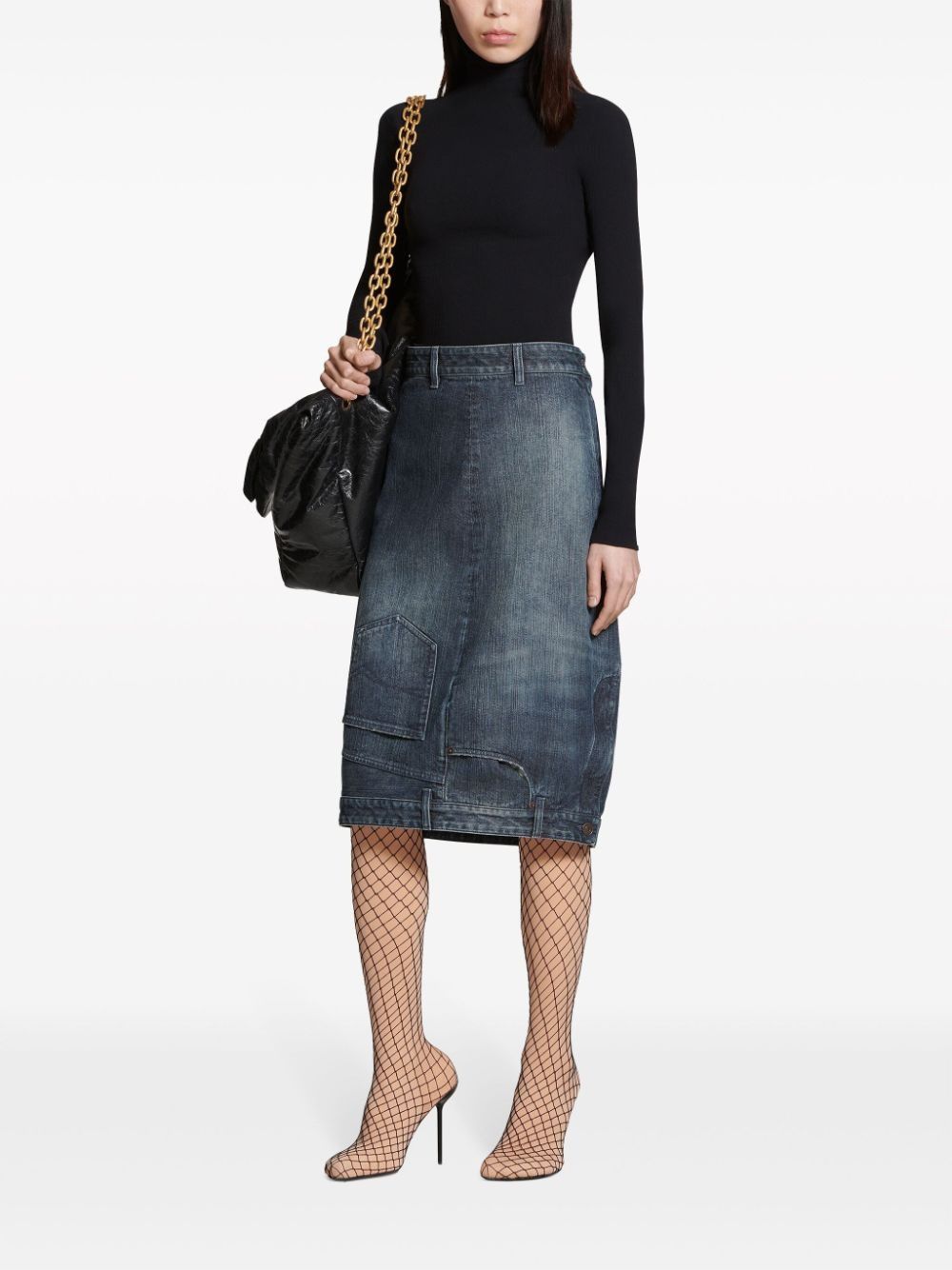 Balenciaga o1bcso1str0525 Deconstructed Midi Skirt in Dark Blue Size 28" / US 6 / IT 42 - 2 Thumbnail