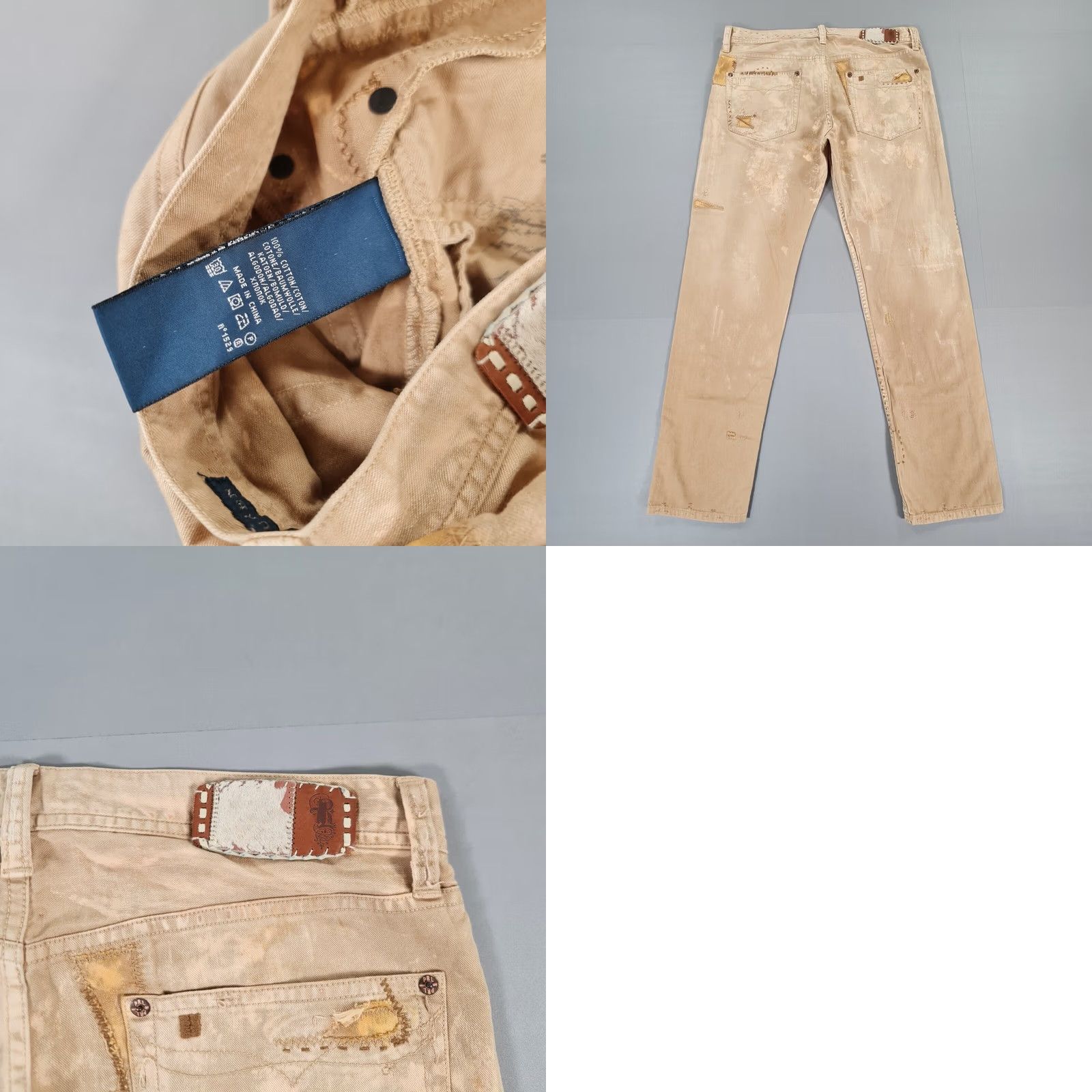 Levi's Ralph Lauren Jeans Beige W32 L29 Distressed Patchwork Western Rare Denim 5-Pocket Zip Fly Womens Jeans Size 24" / US 00 / IT 34 - 8 Thumbnail