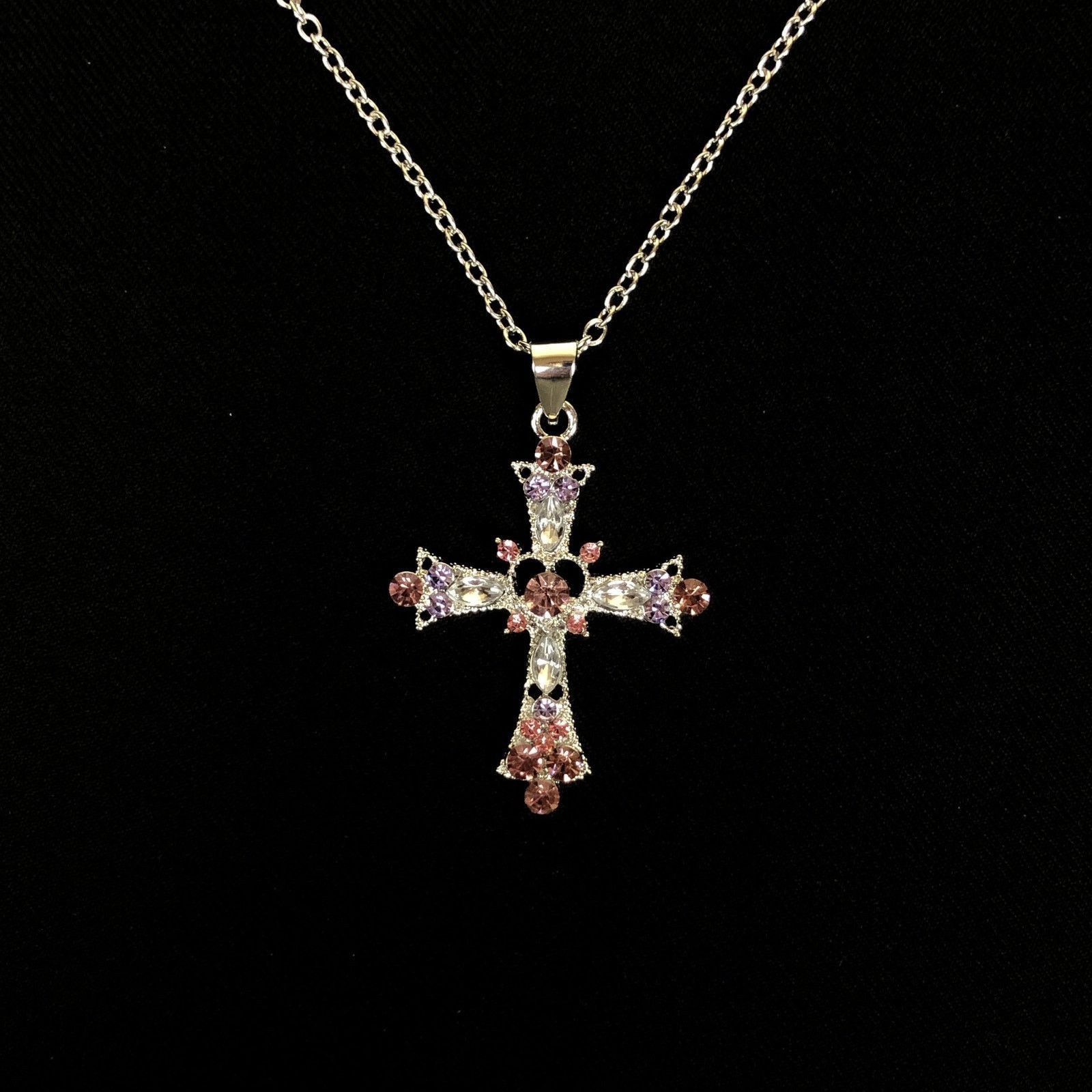 Jewelry Y2K Cross Necklace Punk Gothic Crystal Chain Size ONE SIZE - 1 Thumbnail