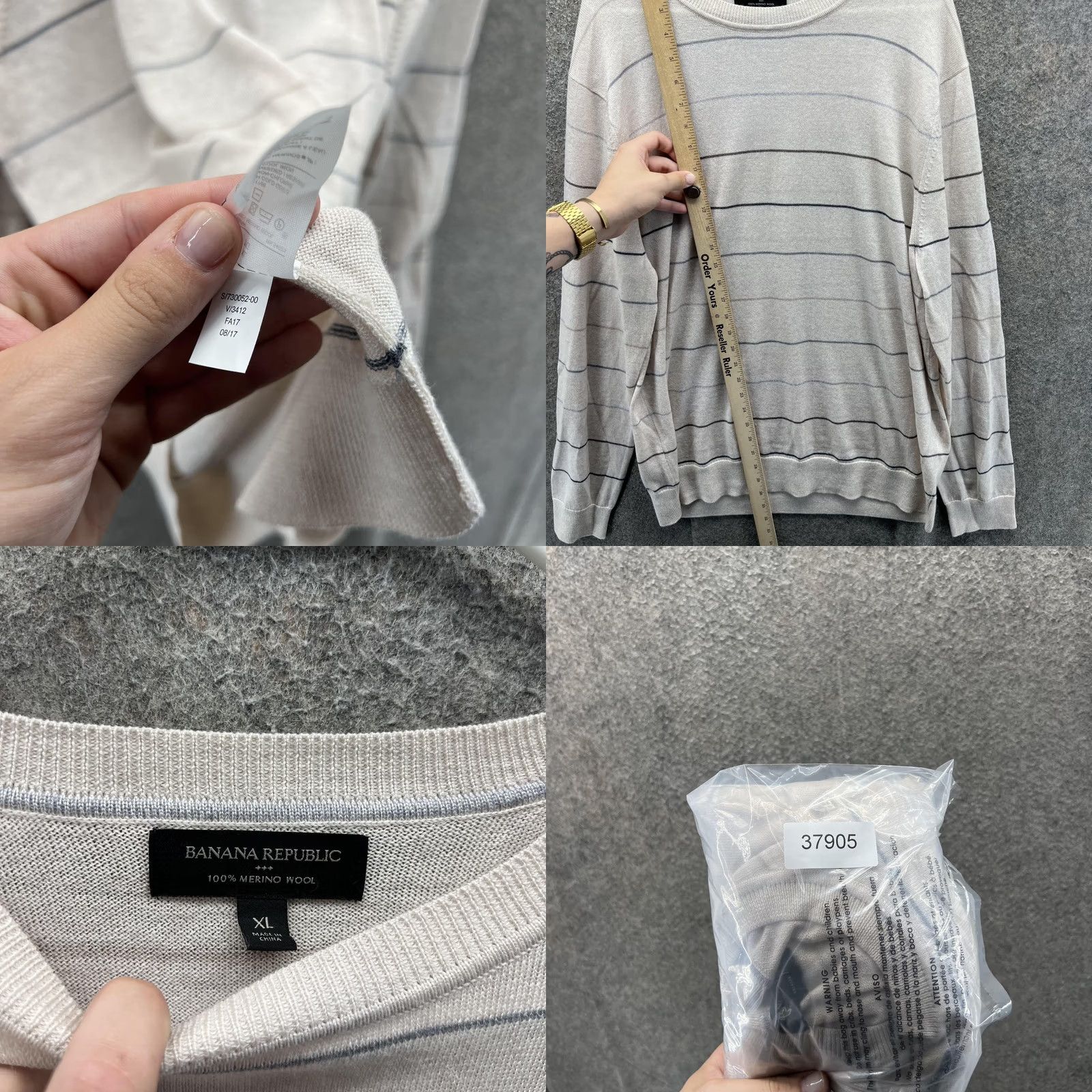 Banana Republic VINTAGE Banana Republic Sweater Mens XL Beige Stripe Merino Wool Crewneck Lightweight Size US XL / EU 56 / 4 - 8 Thumbnail