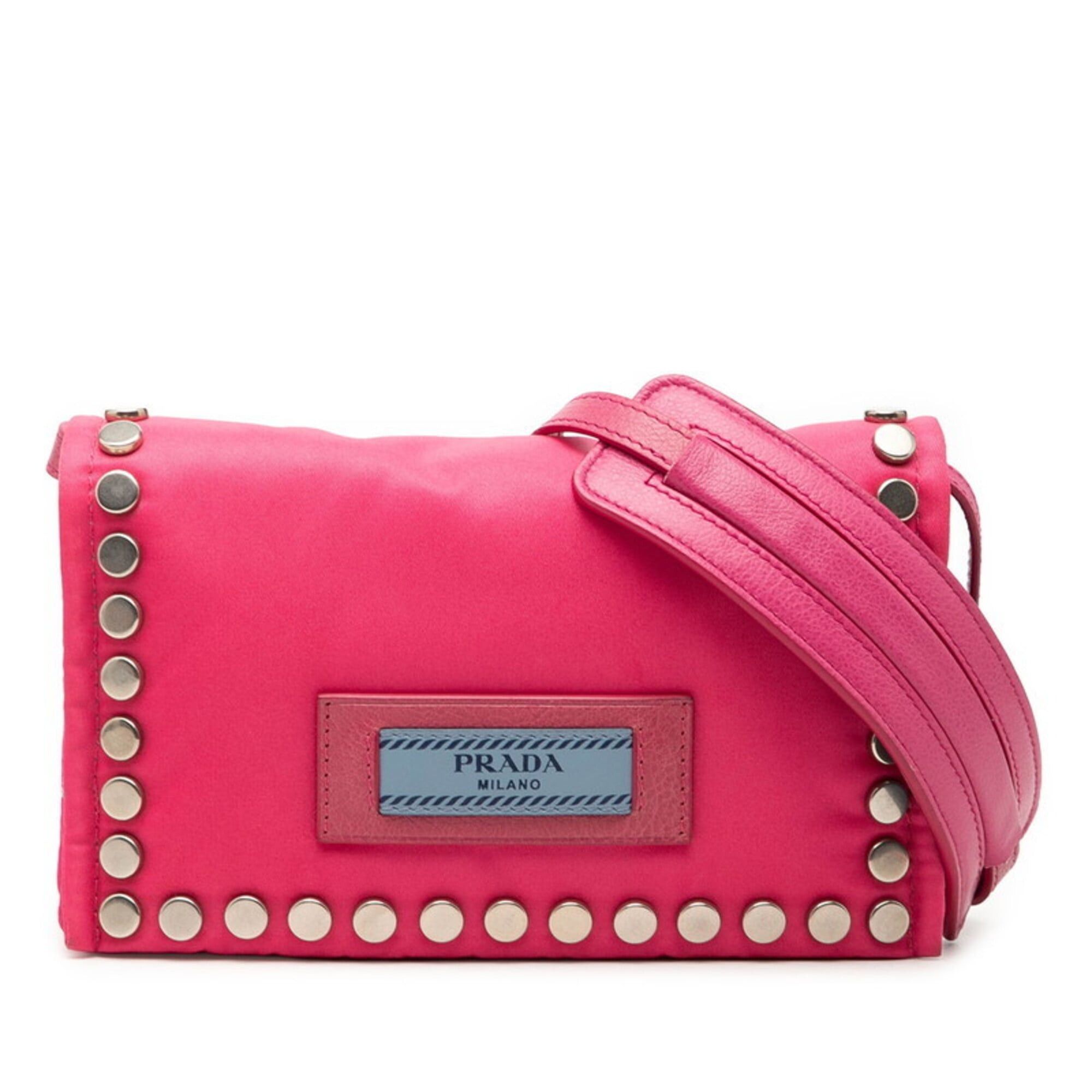 Prada Prada Studded Crossbody Shoulder Bag, Pink Nylon Leather, Women's PRADA Size ONE SIZE - 1 Thumbnail