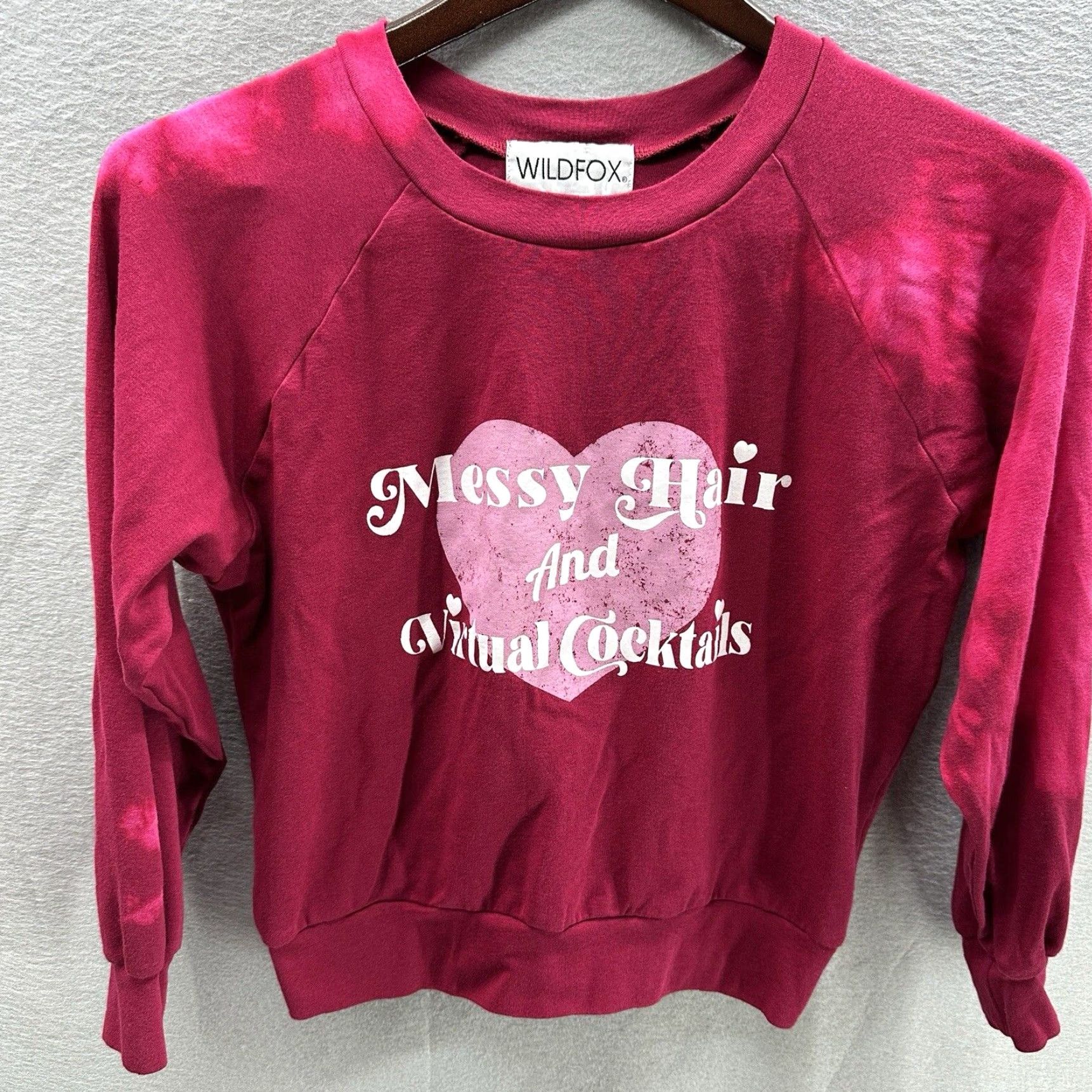 Wildfox Wildfox Womens Sweatshirt Crew Neck Long Sleeve Distressed Solid Red Comfortable Casual Spring Winter 2020s Size S / US 4 / IT 40 - 2 Thumbnail