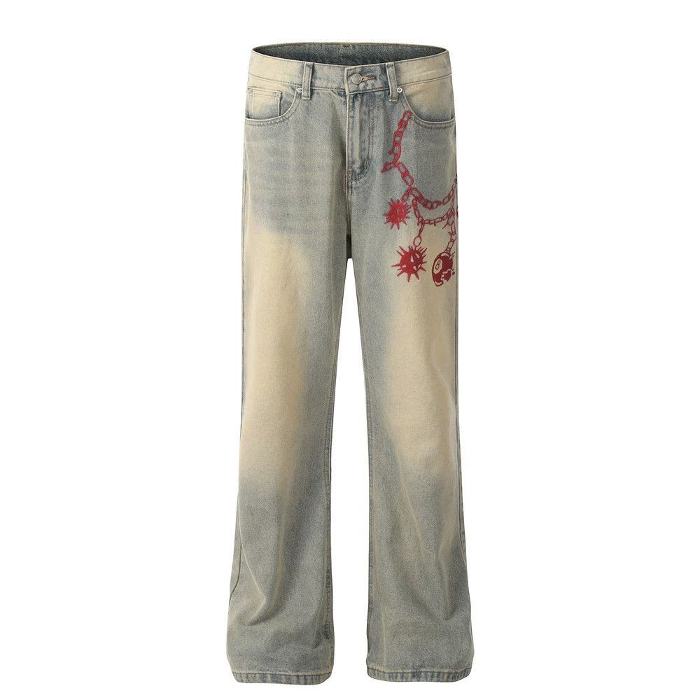 Vintage Retro embroidered chain straight washed distressed jeans Size US 32 / EU 48 - 1 Thumbnail
