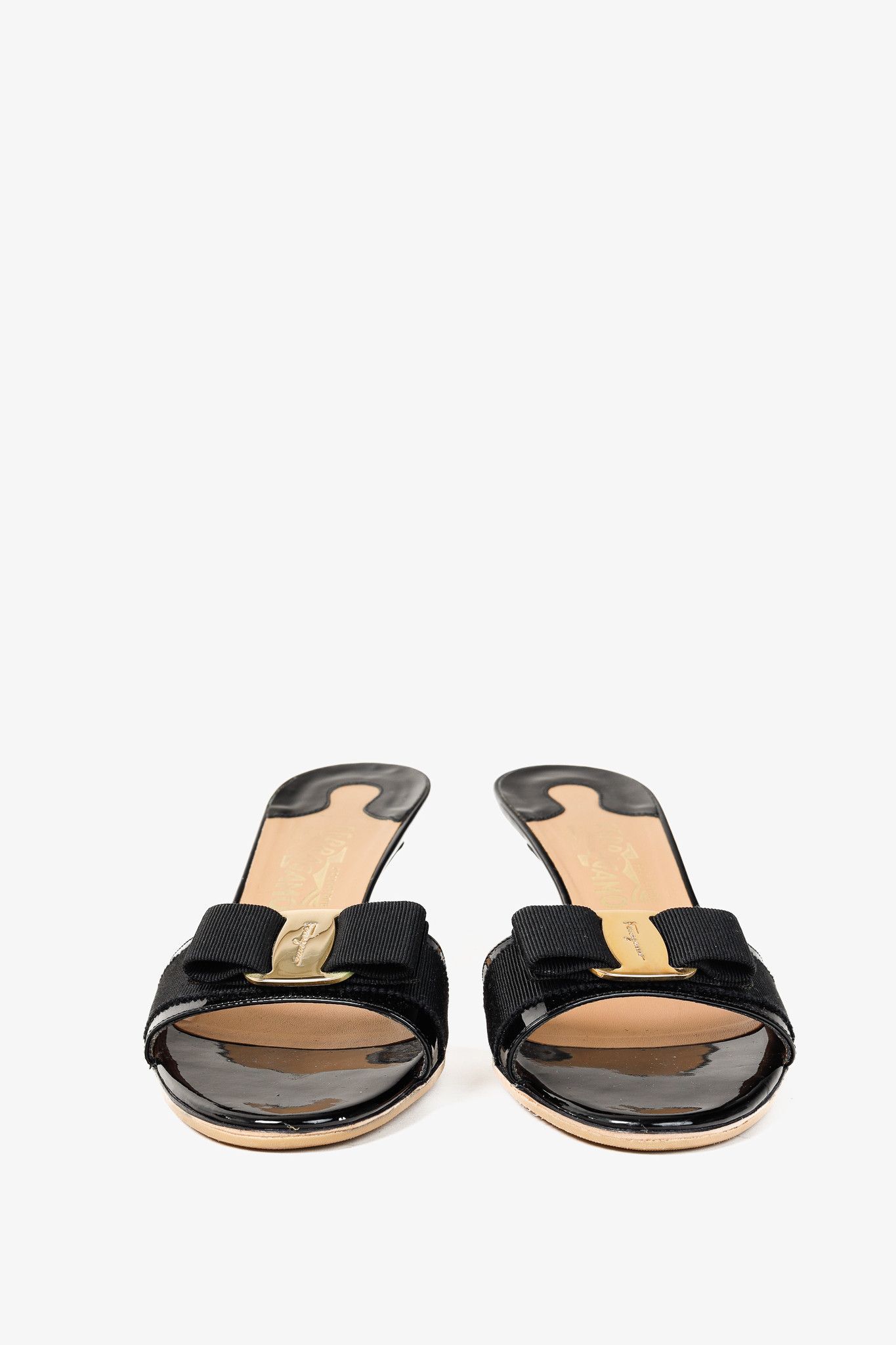 Salvatore Ferragamo Salvatore Ferragamo Glory Nero Patent Calf Bow Mules Size US 10 / IT 40 - 3 Thumbnail