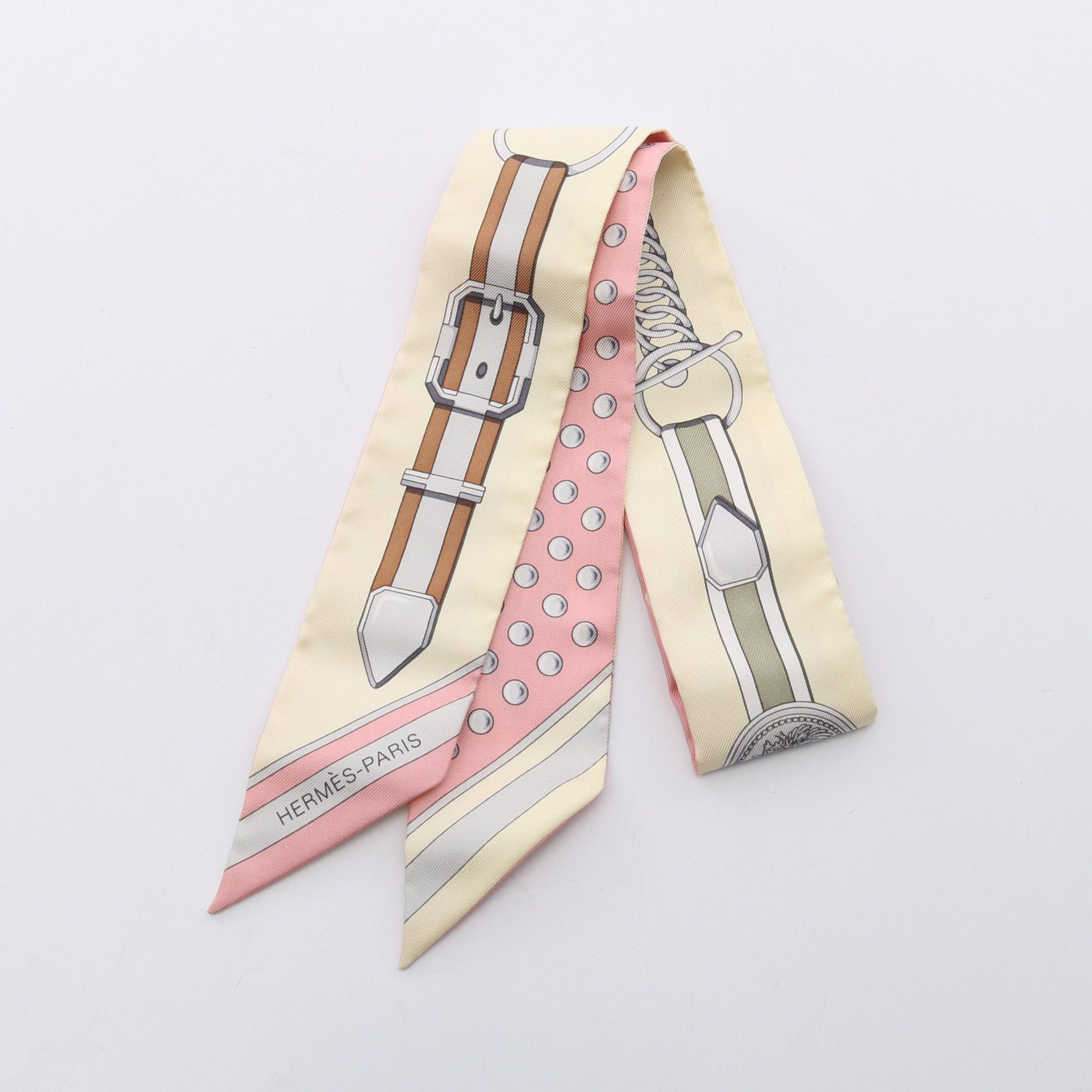 Hermes Hermes Twilly Grand Tralala Ribbon Scarf Silk Light Beige Multicolor Size ONE SIZE - 1 Thumbnail