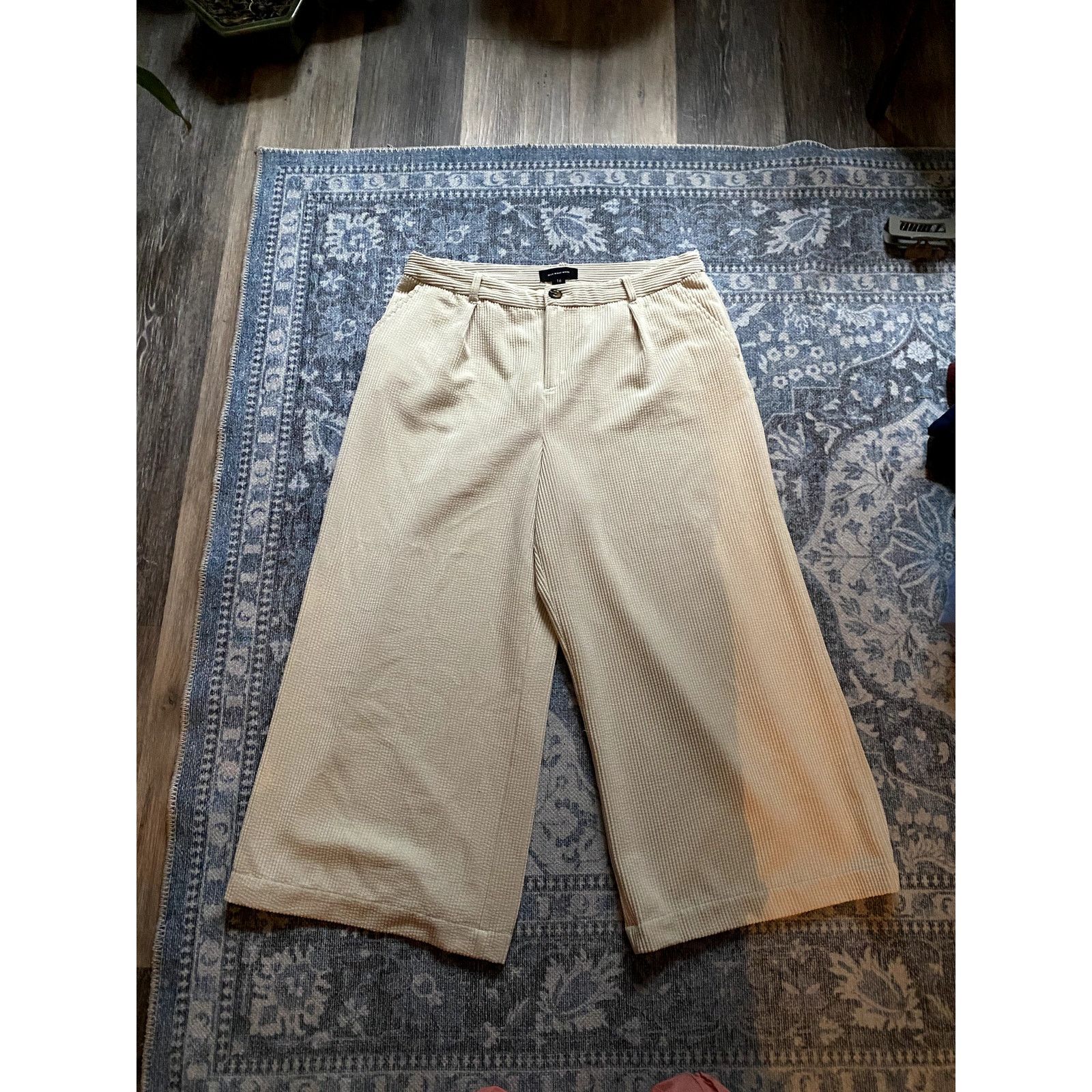 Other Wide Leg Off White High Waist Corduroy Crop Trousers 16 Size 38" / US 16 / IT 52 - 2 Thumbnail
