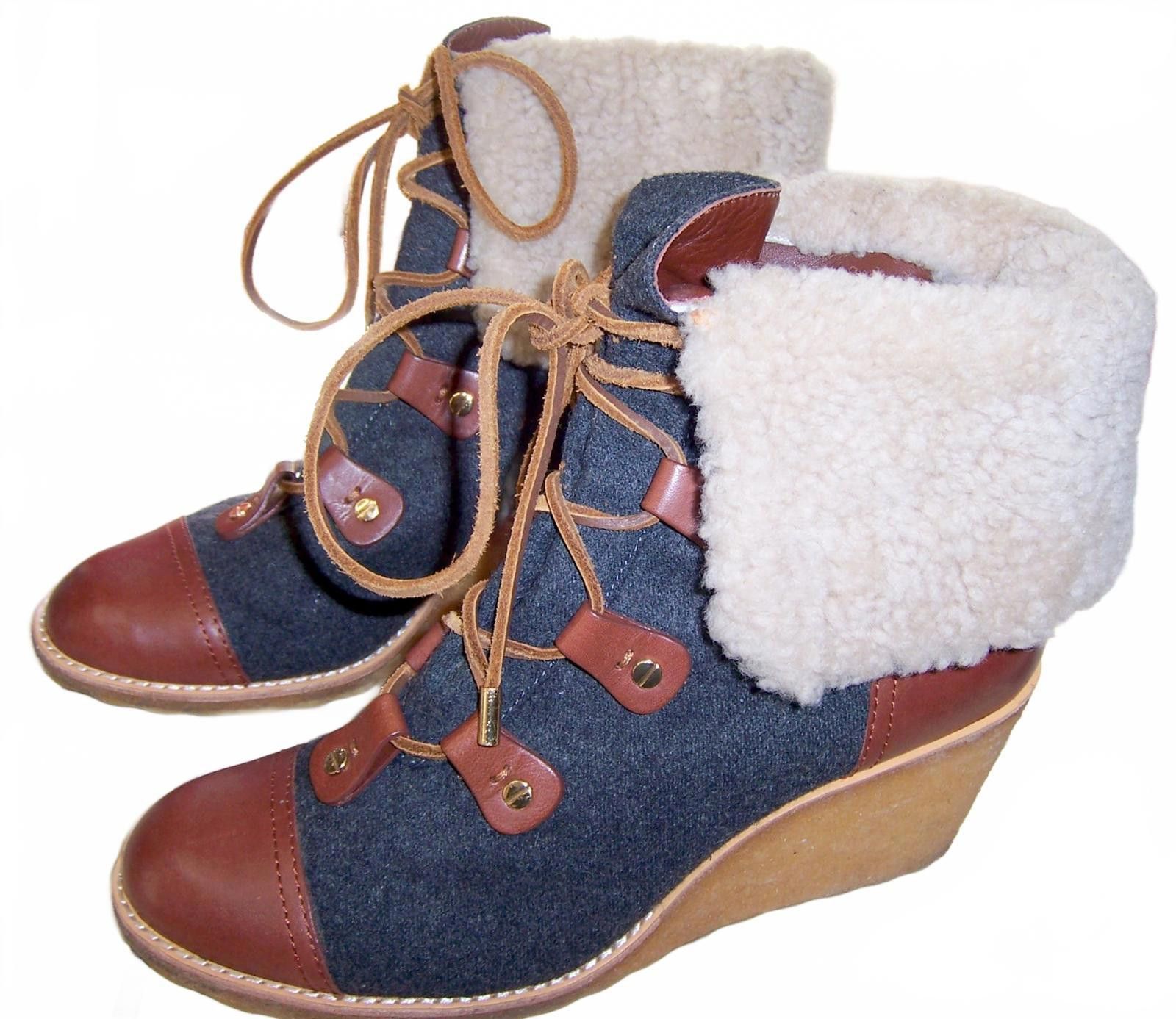 Tory Burch Tory Burch Marley Flannel Wedge Boot -9.5M- Blue Denim/Brown Size US 9.5 / IT 39.5 - 2 Thumbnail
