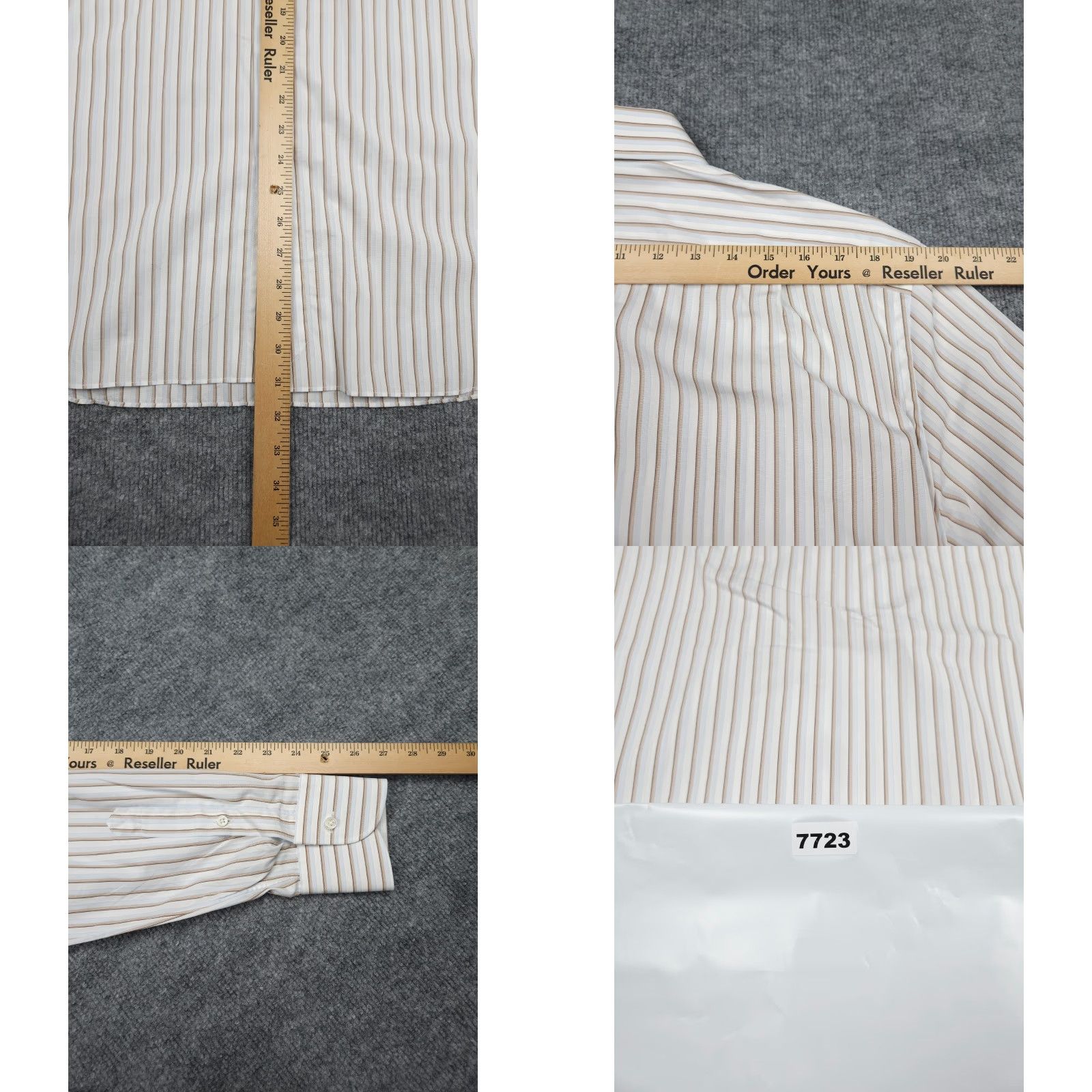 Ermenegildo Zegna Ermenegildo Zegna Dress Shirt Mens 43" Chest Striped White Beige Cotton Size 40R - 8 Thumbnail