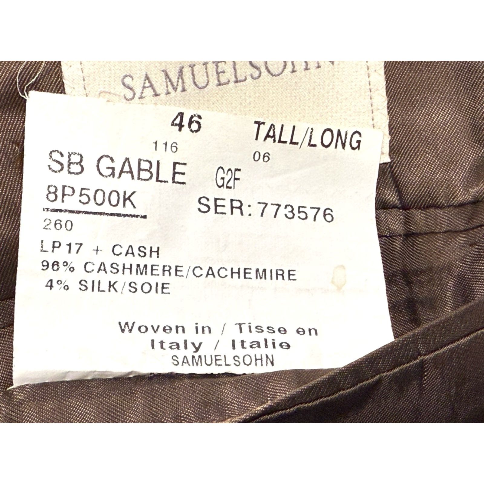 Vintage Loro Piana SAMUELSOHN Tan Herringbone Cashmere Silk Blazer 46 Long Mens Size 46R - 6 Thumbnail