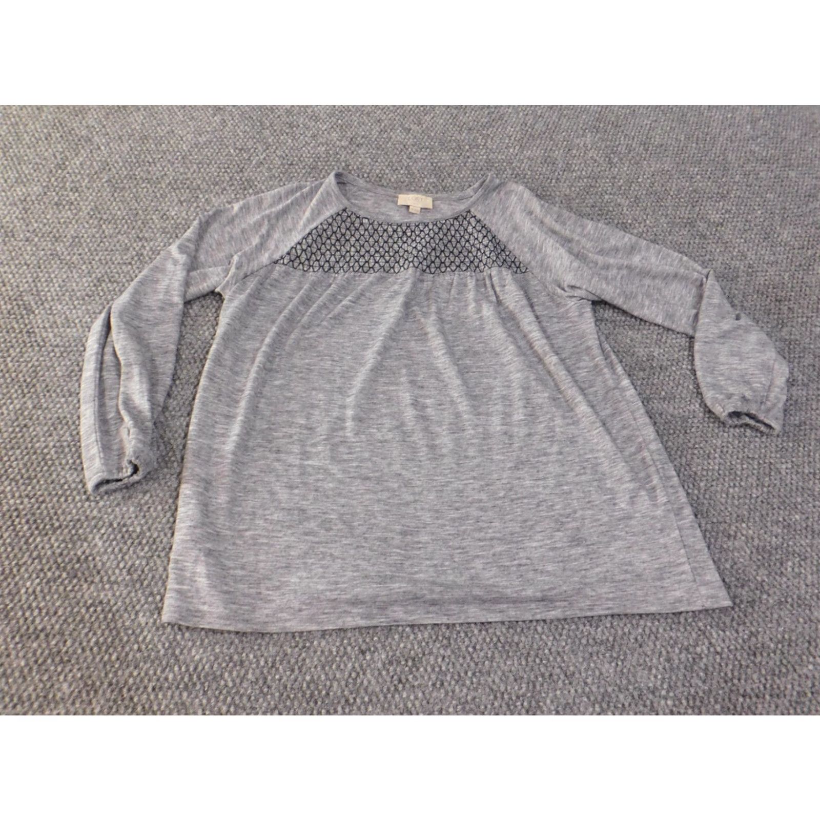 Ann Taylor Ann Taylor Loft Blouse Shirt Petite PS Womens Gray Polyester Spandex Lace Round Neck Long Sleeve Pullover Casual Basic Stretch Modern Classic Shirt Size S / US 4 / IT 40 - 4 Thumbnail