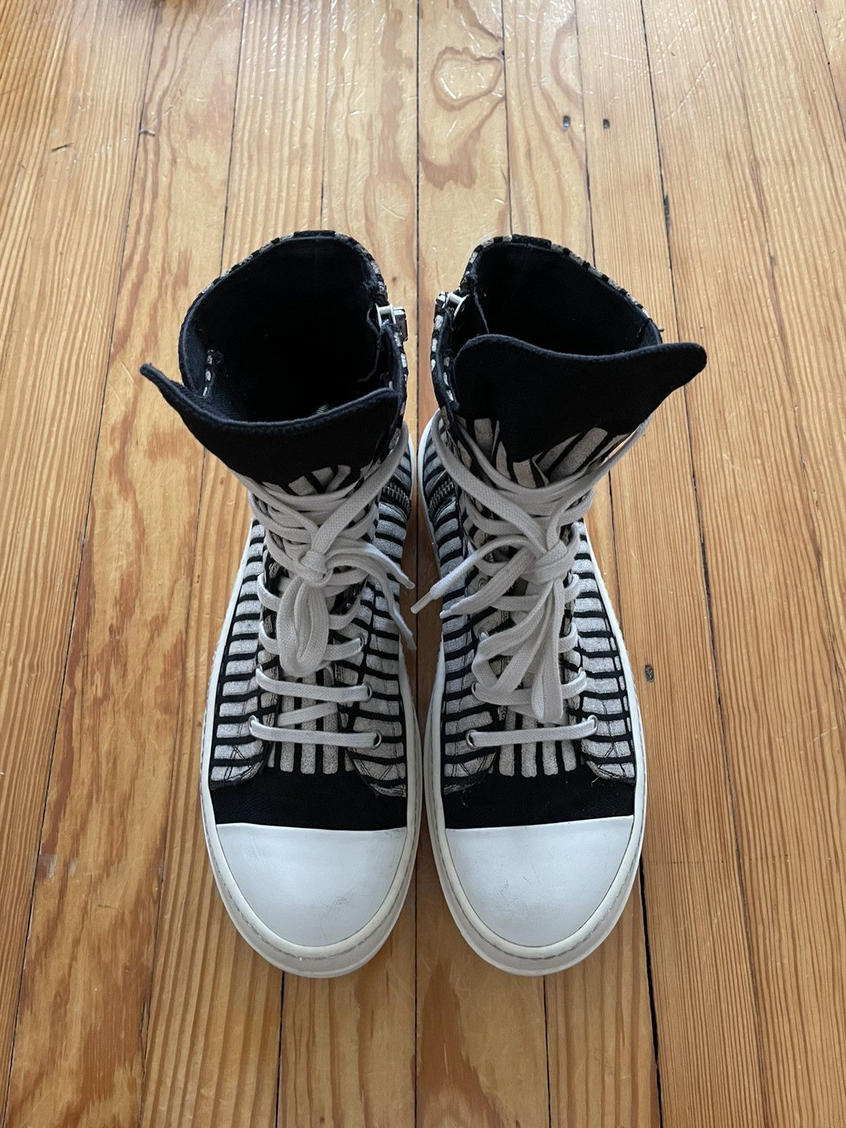 Rick Owens × Rick Owens Drkshdw Rick Owens Printed Ramone High SS14 Black / White Size US 10 / EU 43 - 2 Thumbnail