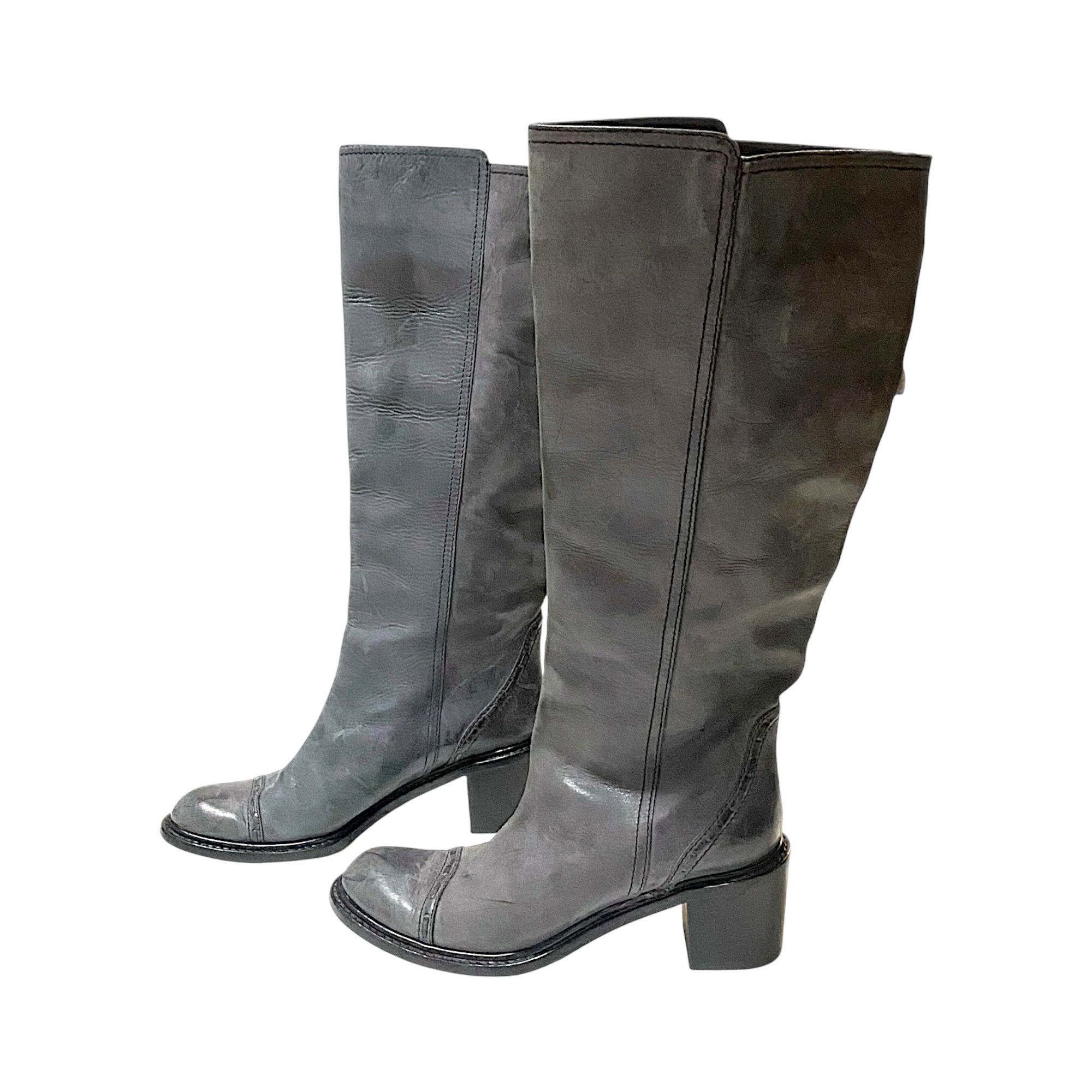 Chloe Chloé Knee High Leather Boots Grey Distressed Size 39.5 Size US 9.5 / IT 39.5 - 2 Thumbnail