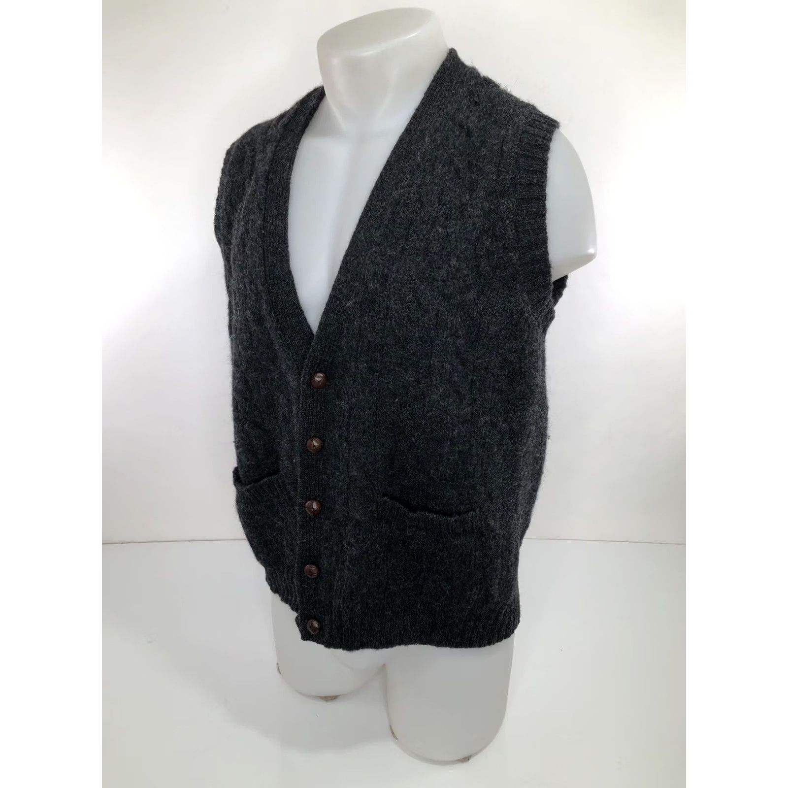 Vintage COXMOORE of ENGLAND SHETLAND WOOL Cardigan Sweater Vest L Dark Charcoal Men Size US L / EU 52-54 / 3 - 3 Thumbnail