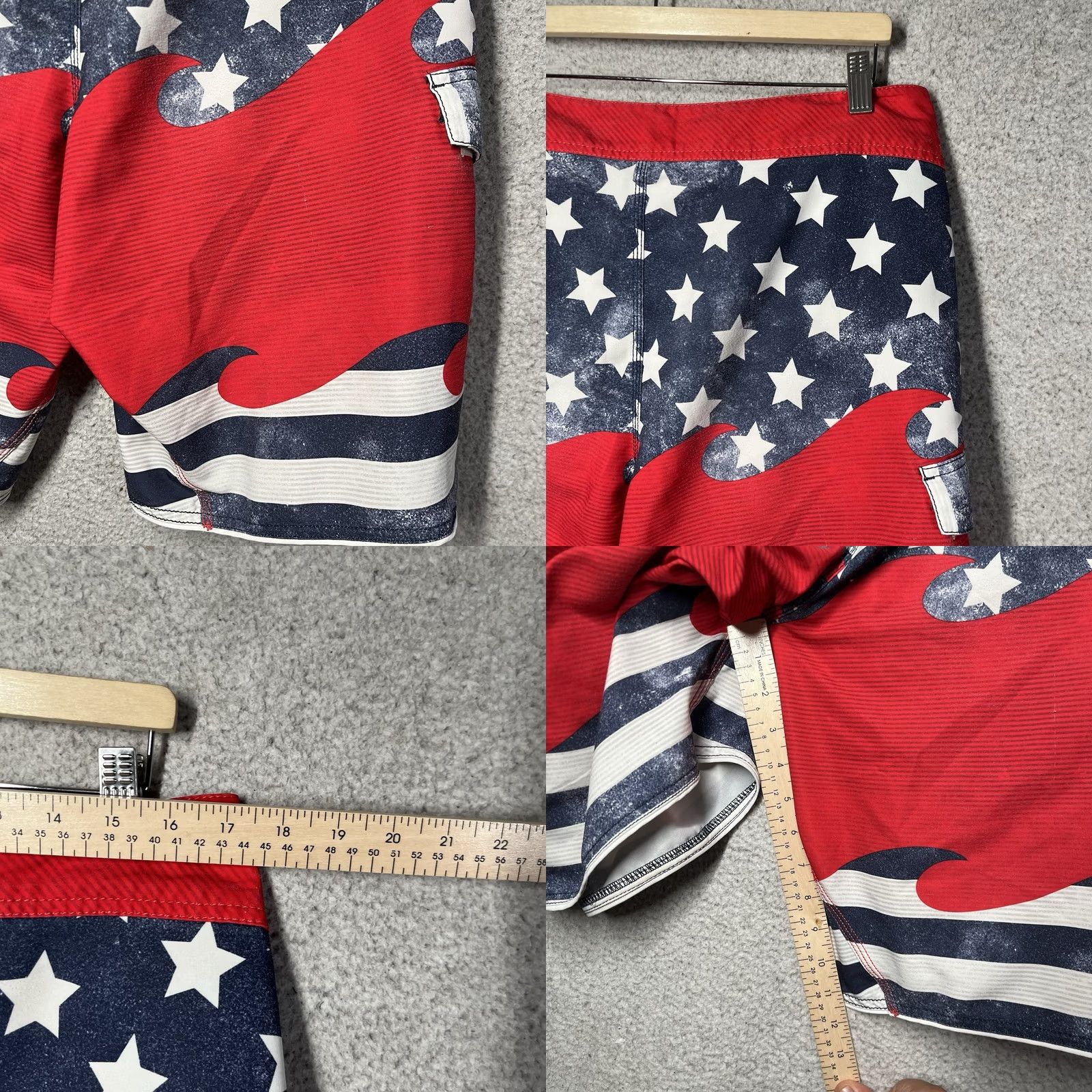 Billabong Billabong Board Shorts Mens 34 Red White Blue USA American Flag Surf Swim Trunks Size US 34 / EU 50 - 9 Thumbnail