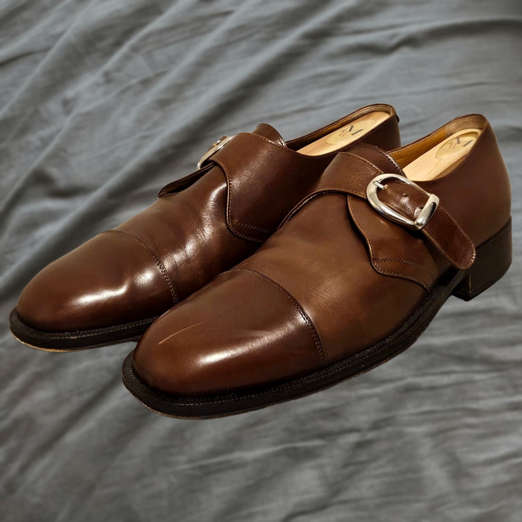 Vintage Ciro Schiano Brown Leather Monk Strap Dress Shoes Mens 10 Italy Cap Toe Size ONE SIZE - 1 Thumbnail