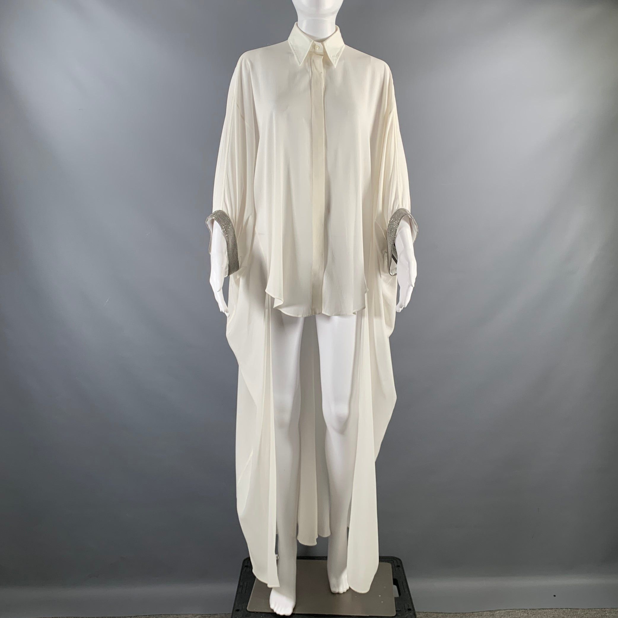 Image of Brunello Cucinelli White Silver Silk Elastane Embellishment Dress Top, Women's (Size XS)