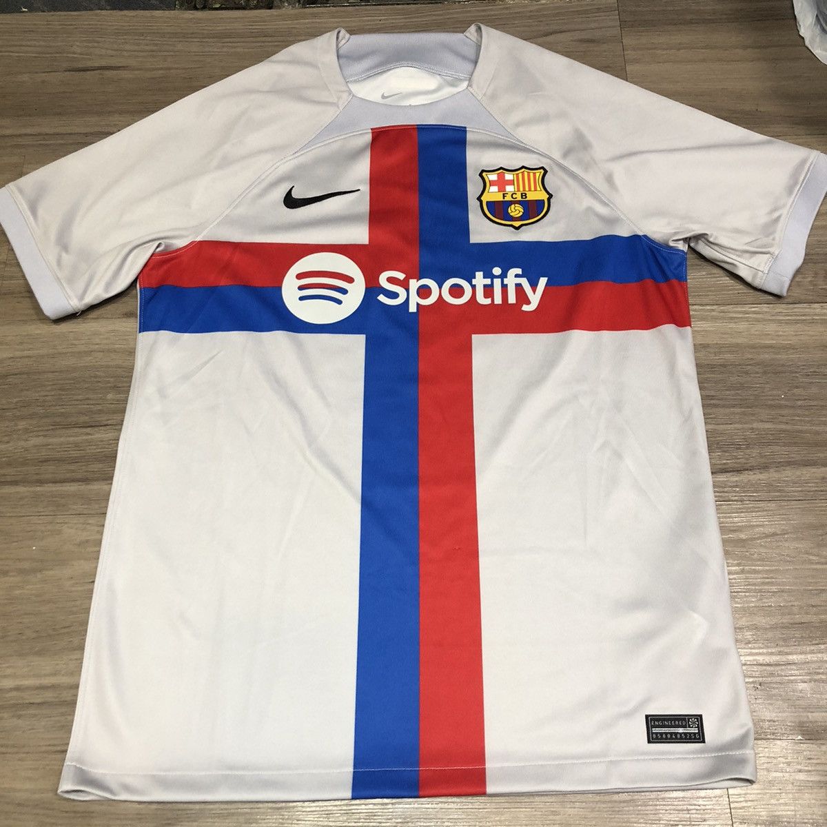 image of F C Barcelona x Soccer Jersey Barcelona 22/23 Away Shirt 9 Lewandowski in Grey, Men's (Size Medium)