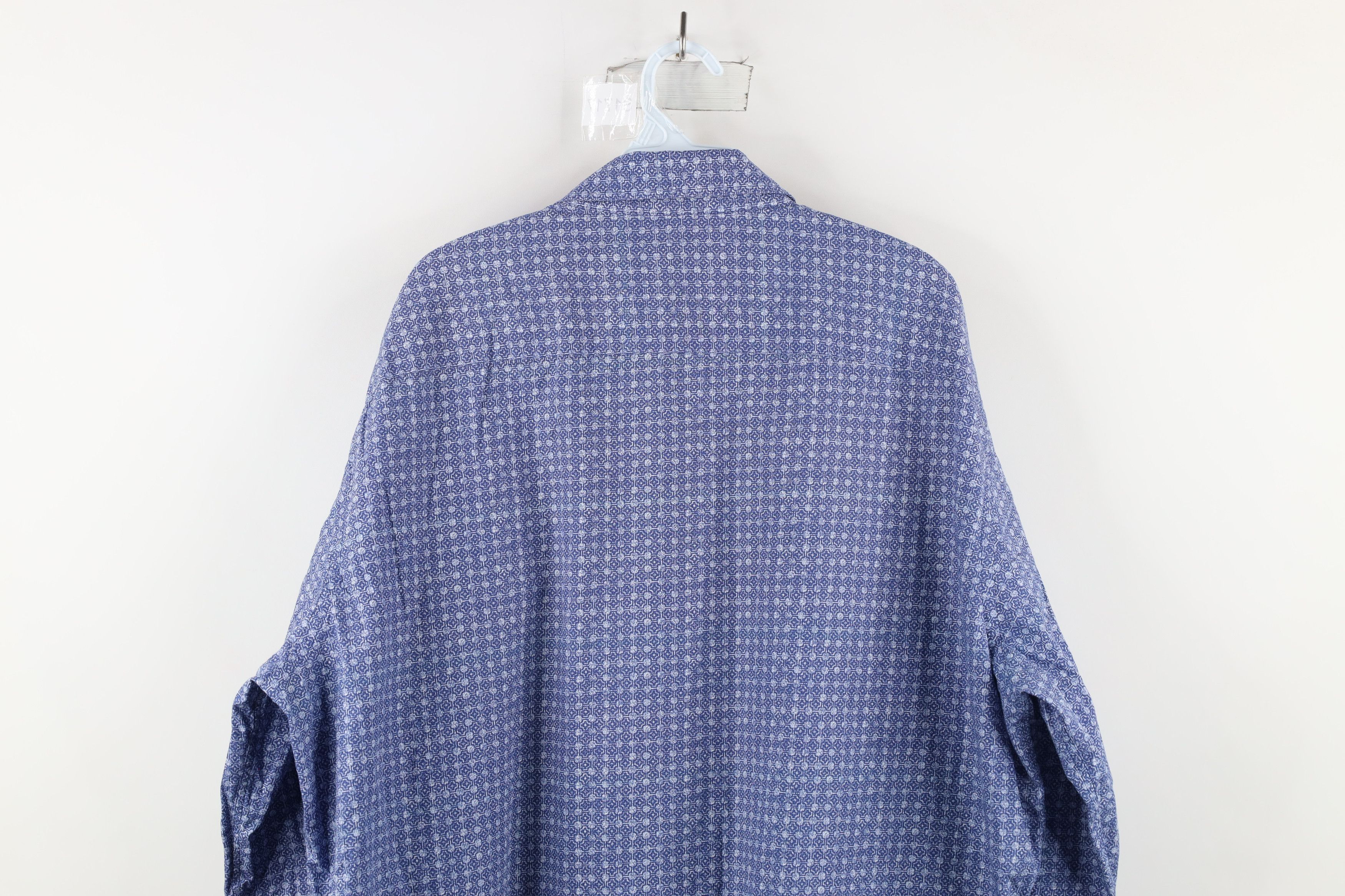 Vintage Bugatchi Uomo Geometric Collared Button Shirt Blue Cotton Size US XXL / EU 58 / 5 - 10 Thumbnail
