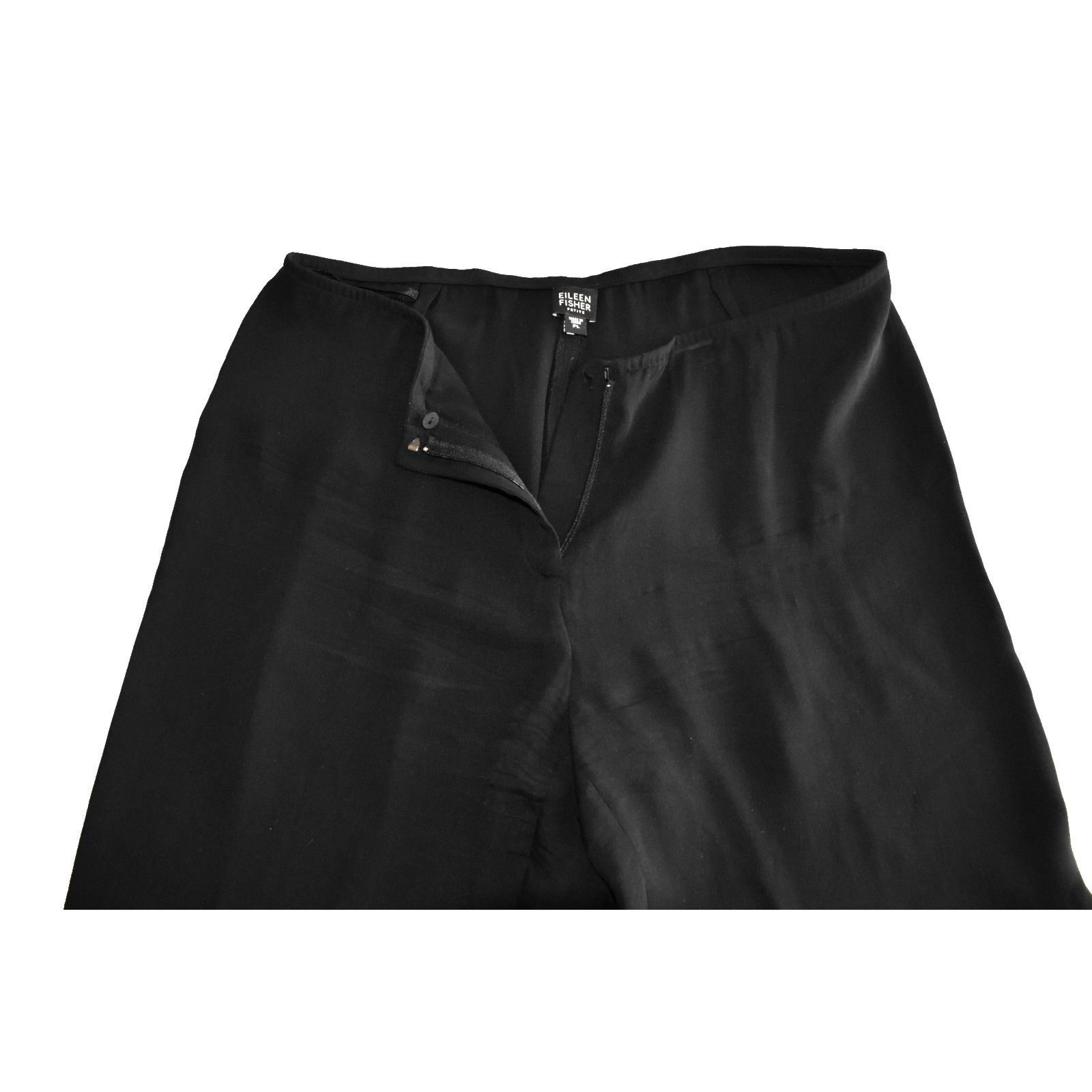Eileen Fisher EILEEN FISHER Black 100% Silk Zip Fly Trouser Pants Size PL Size 34" / US 12 / IT 48 - 3 Thumbnail