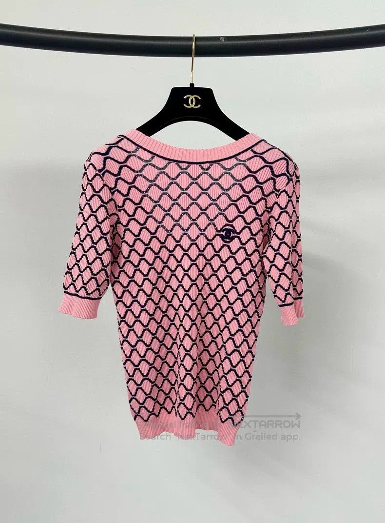 Chanel Chanel Pink diamond plaid knitted short sleeves Size XXS / US 00 / IT 34 - 1 Thumbnail