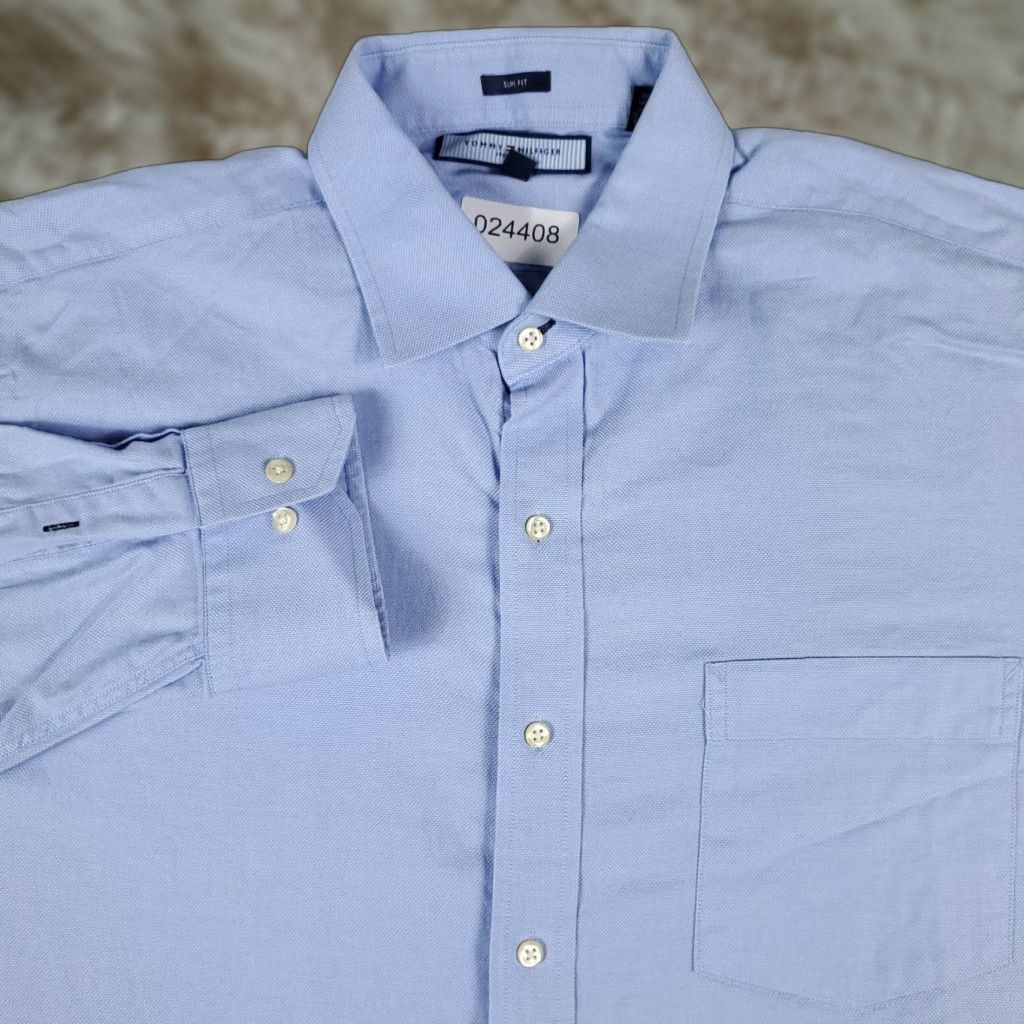 Tommy Hilfiger VINTAGE Tommy Hilfiger Shirt Mens XL Blue Button-Up Long Sleeve Casual, 17 Collar, Logo, Cotton - 90s/Preppy Style (Mens) Size US XL / EU 56 / 4 - 1 Thumbnail