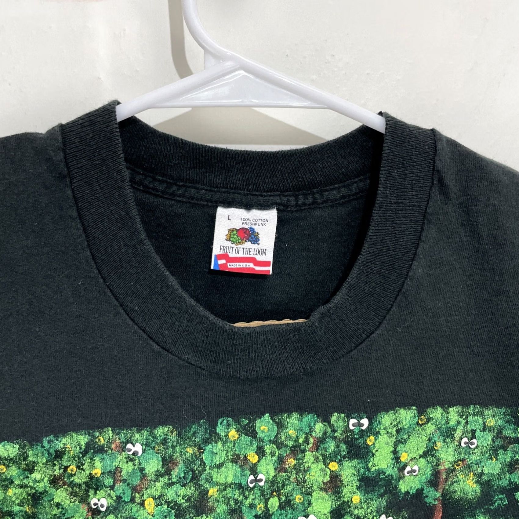Fruit Of The Loom VINTAGE Puff Painted Eyes In The Forest T Shirt Large Black Cotton Fruit of the Loom Men 1990s Graphic Tee Grunge US Made Size US L / EU 52-54 / 3 - 3 Thumbnail
