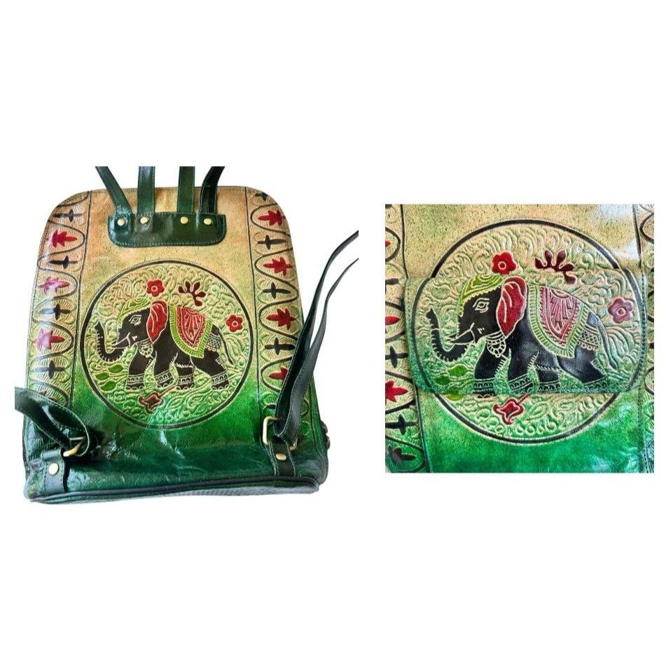 Other Shantiniketan Elephant Embossed Leather Backpack Handmade in Size ONE SIZE - 7 Thumbnail