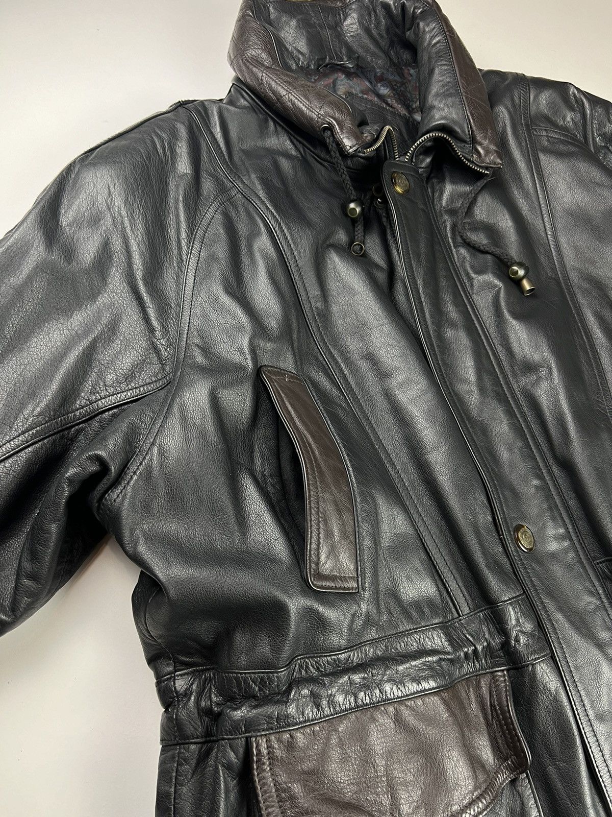 Japanese Brand × Vintage Vintage men's leather jacket black with brown inserts Size US XL / EU 56 / 4 - 3 Thumbnail