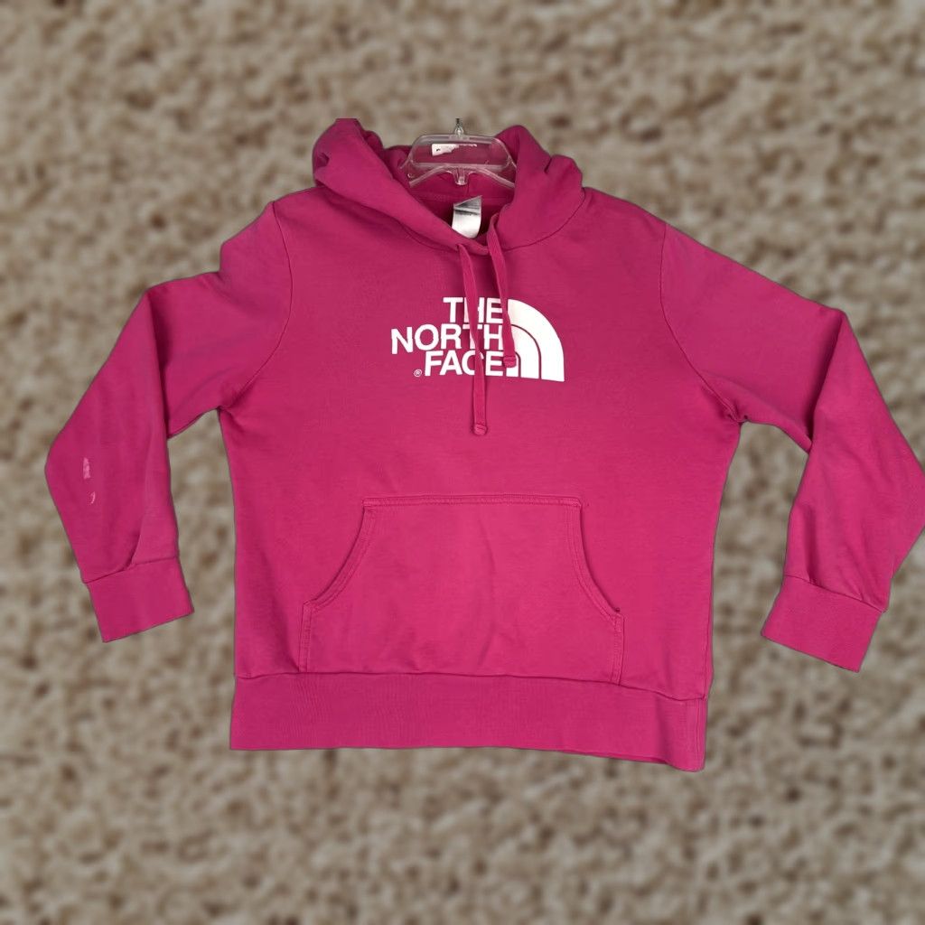 The North Face The North Face Hoodie Womens Large Pink Logo Pullover Kangaroo Fleece Sweatshirt Size L / US 10 / IT 46 - 1 Thumbnail