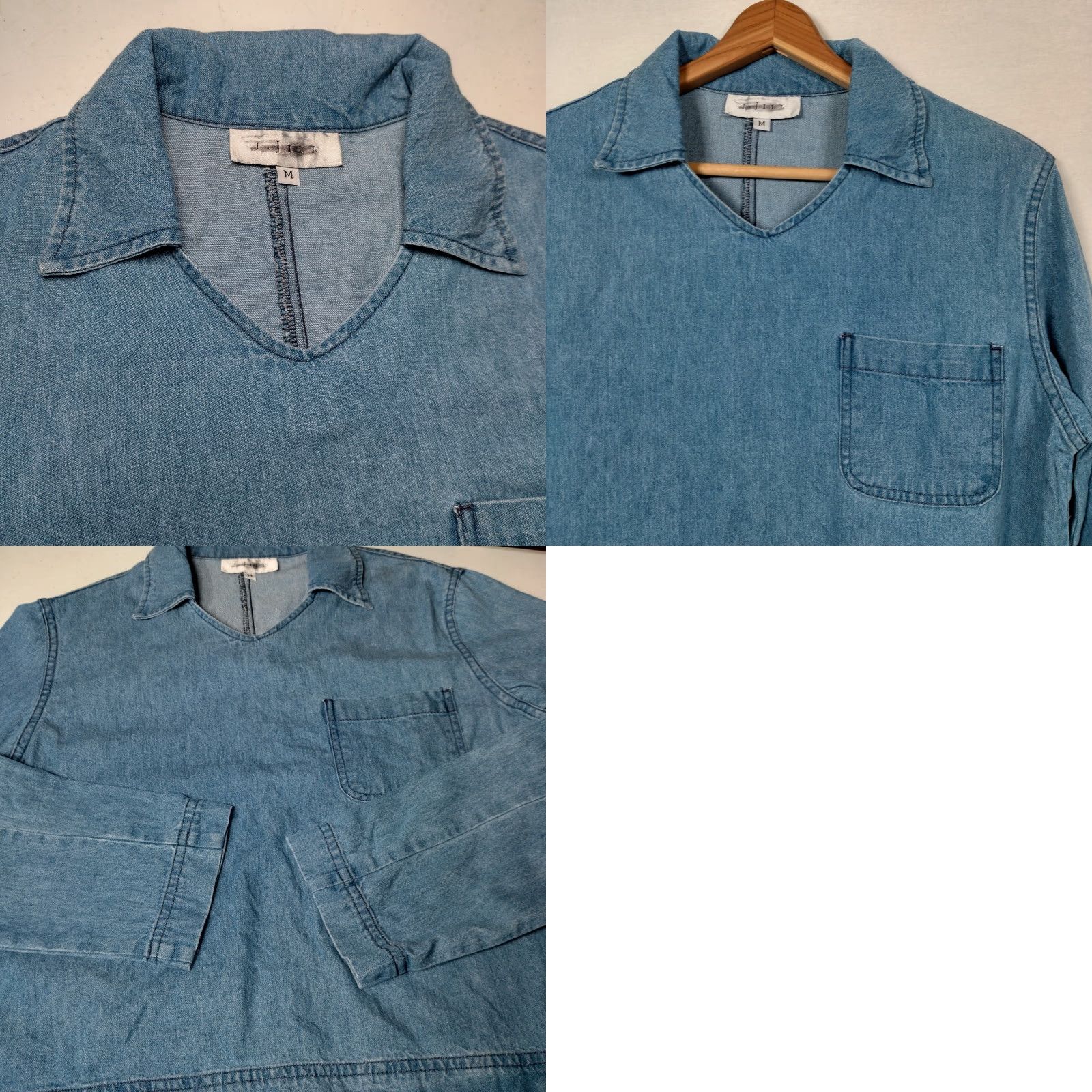J. Jill VINTAGE J Jill Shirt Women M Blue Chambray Long Sleeve Collared V-Neck Classic USA Size M / US 6-8 / IT 42-44 - 8 Thumbnail
