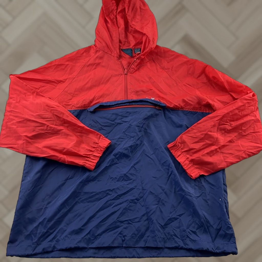 Spalding VINTAGE Spalding Windbreaker Hooded Anorak 1/4 Zip Pullover Red Mens L Size US L / EU 52-54 / 3 - 1 Thumbnail