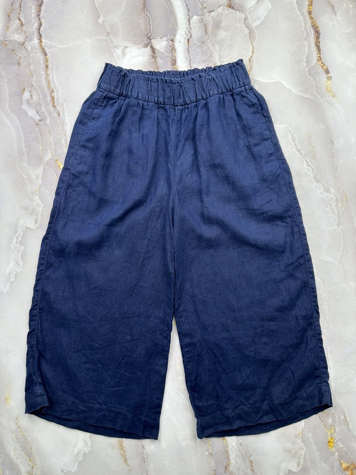 image of Avant Garde x Vintage Cropped Wide Linen Pants Yohji Style in Blue, Men's (Size 30)