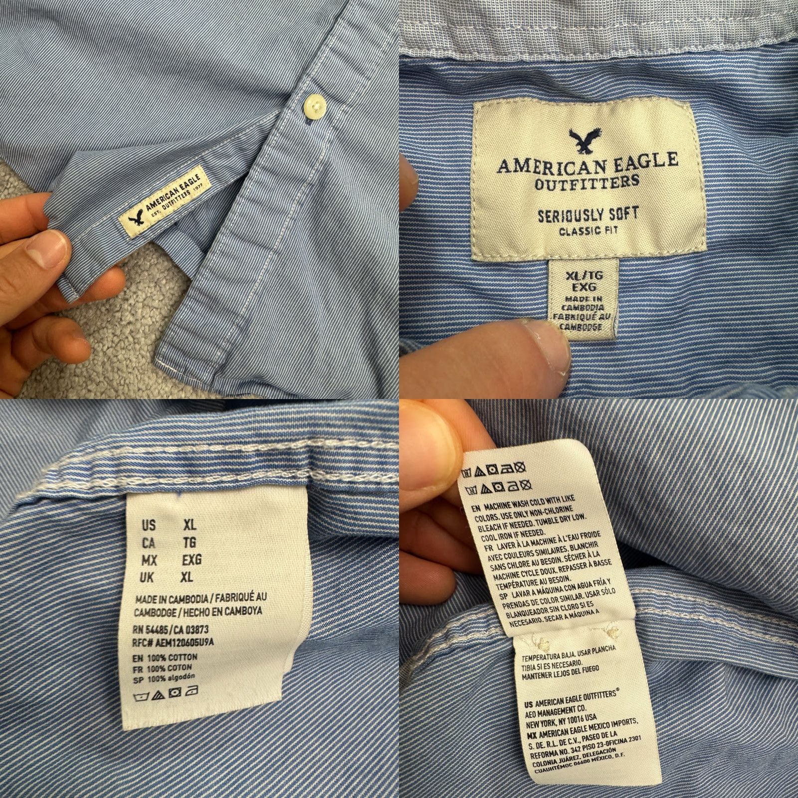 American Eagle Outfitters American Eagle Outfitters Classic Fit Button-Up Shirt Mens XL Blue Striped Casual Workwear Size US XL / EU 56 / 4 - 8 Thumbnail