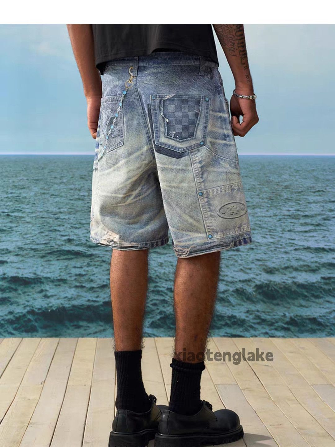 Designer × Jean × Vintage Unisex washed faded baggy digital print carpenter shorts Size US 32 / EU 48 - 5 Thumbnail