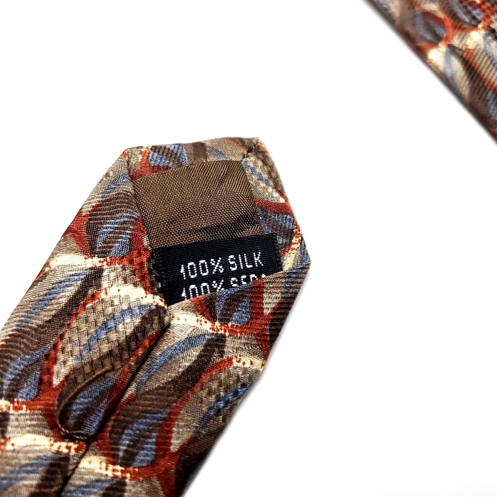 Stafford Stafford Italy Silk Tie Brown Geometric Wide Size ONE SIZE - 4 Thumbnail