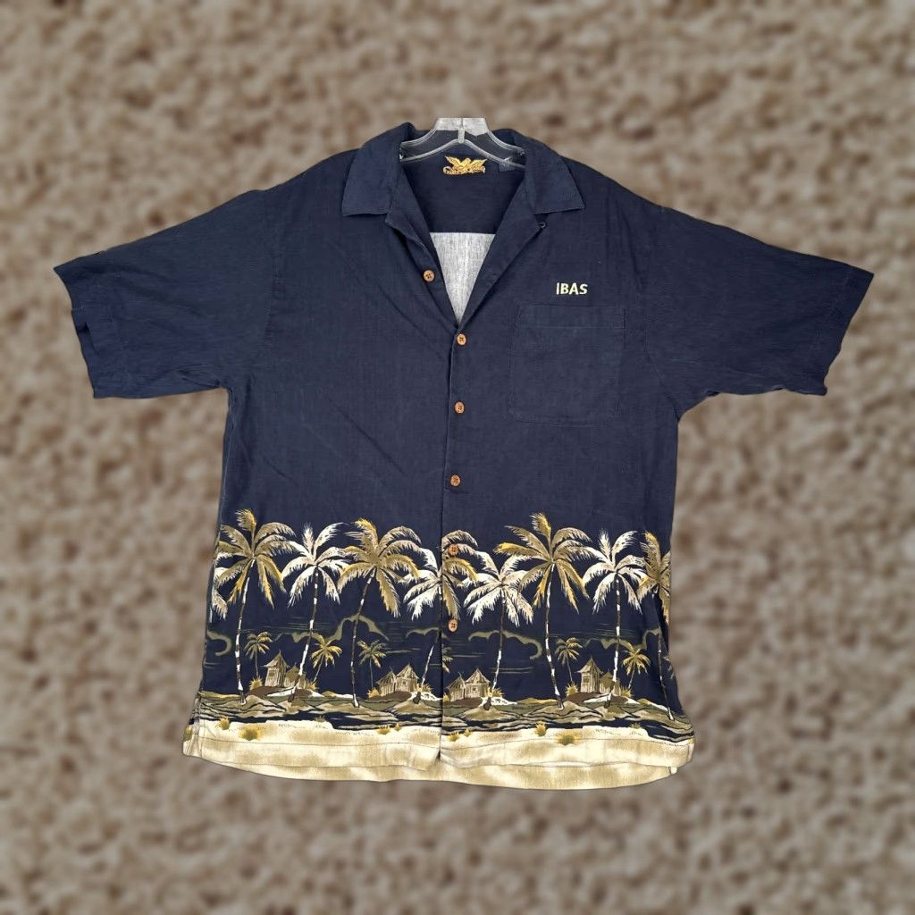 Vintage Eagle Dry Goods Shirt Men Small Blue Beige 100% Silk Palm Hut Wood Button Up Size US S / EU 44-46 / 1 - 1 Thumbnail