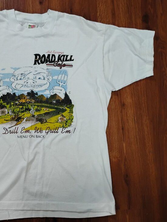 Fruit Of The Loom Vintage Road Kill Cafe Menu Hot Springs T-Shirt Size US XL / EU 56 / 4 - 3 Thumbnail