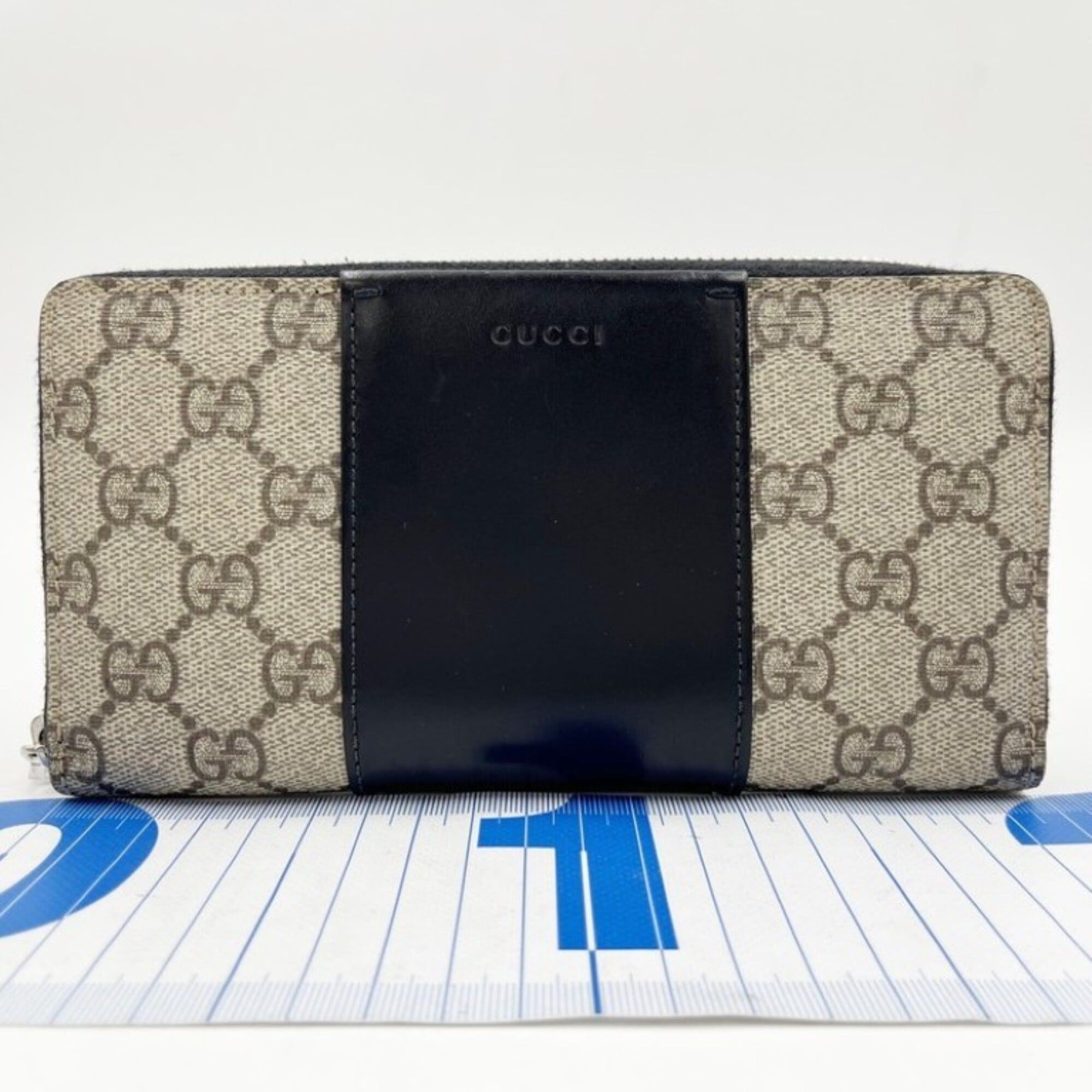 Gucci GUCCI GG Supreme Long Wallet 779879 Beige x Black Leather Men's and Women's Round Size ONE SIZE - 1 Thumbnail