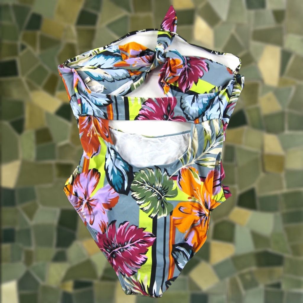 BCBGeneration BCBGeneration Pink Blue Green Hawaiian Floral Halter One Piece Swimsuit M Women Size ONE SIZE - 1 Thumbnail