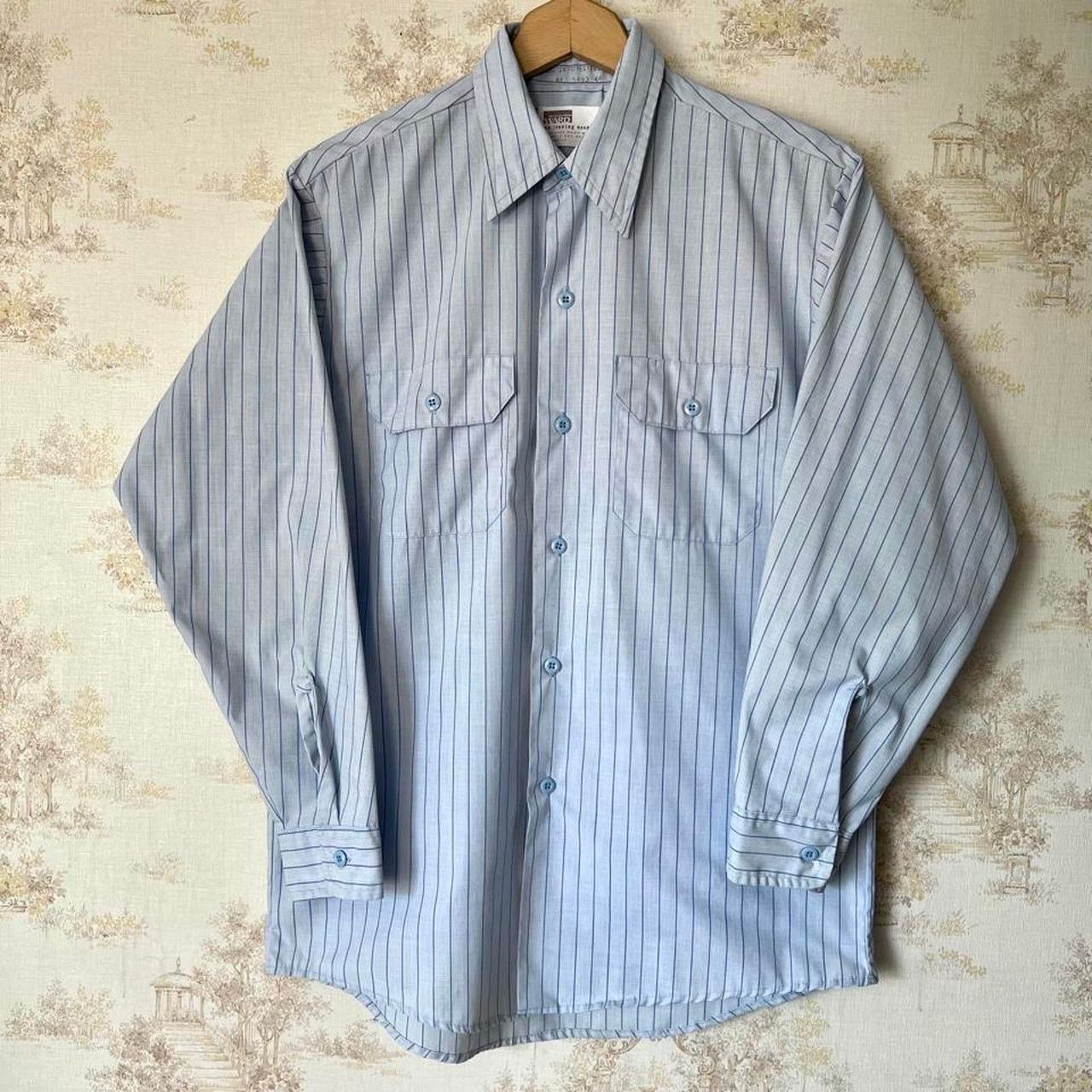 Vintage 70s Montgomery Ward Shirt | Blue Striped Button Up | Size M Size US M / EU 48-50 / 2 - 1 Thumbnail