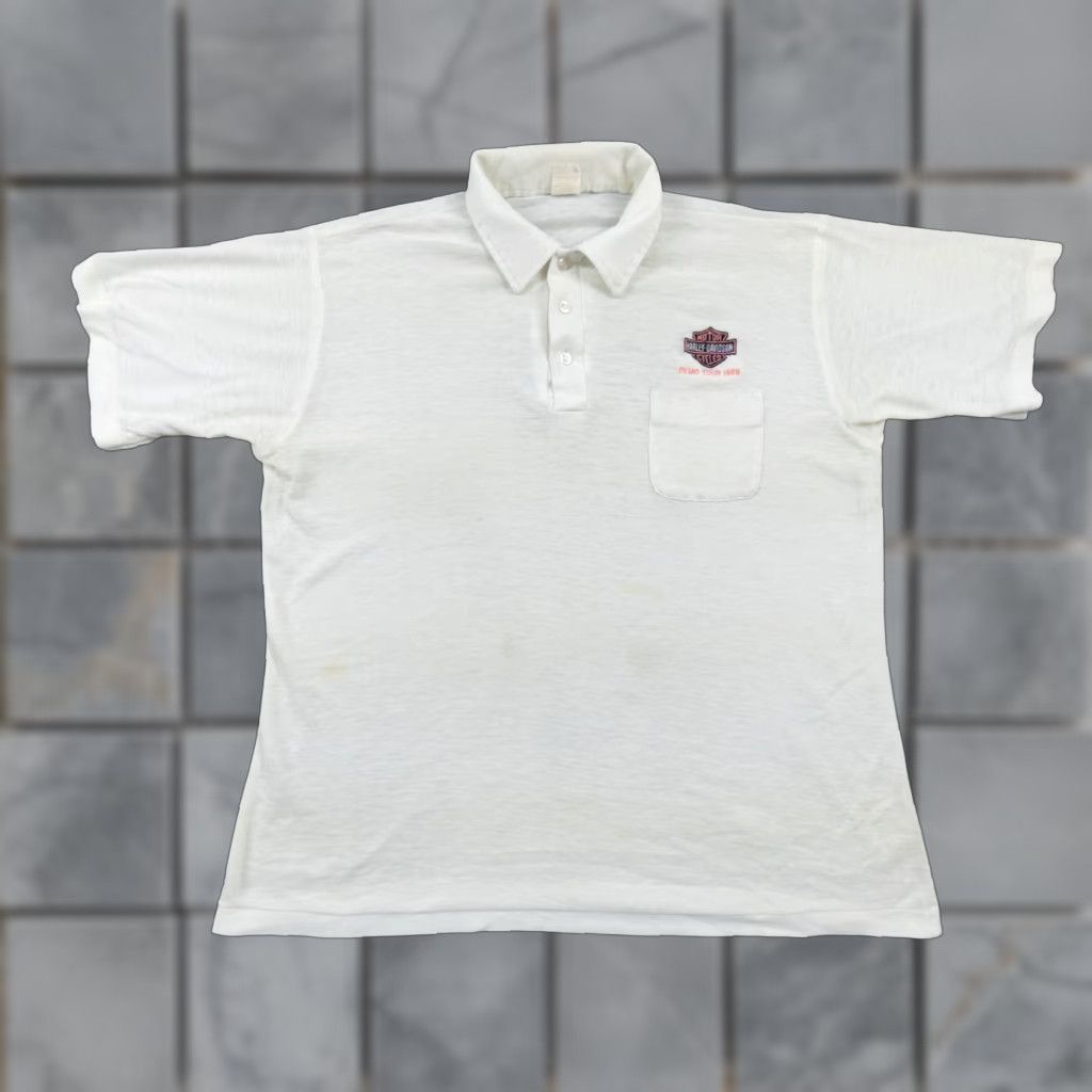 Harley Davidson VINTAGE Harley-Davidson Shirt Adult XL White Short Sleeve Polo Motorcycle 80s Polos Mens 80s Size US XL / EU 56 / 4 - 1 Thumbnail